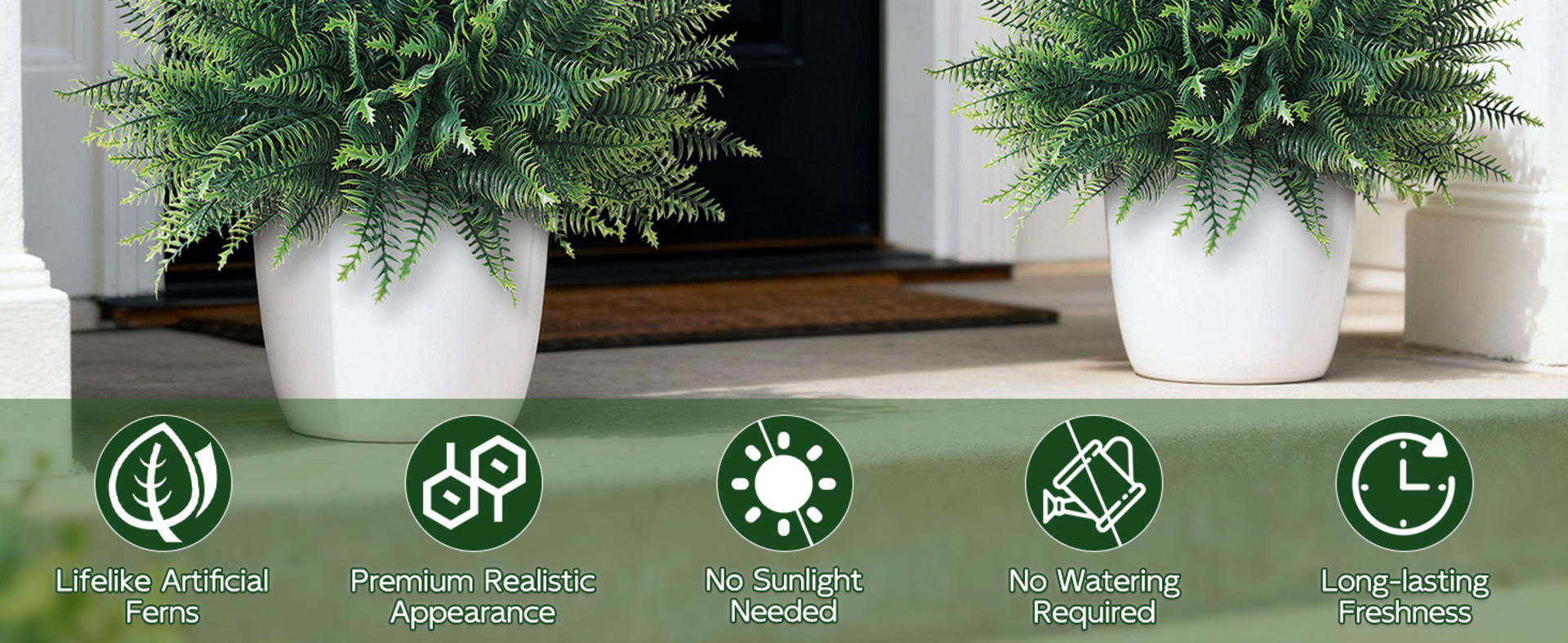 2-Pack Artificial Fern Potted Plants - UV Resistant Realistic Faux Greenery for Porch & Garden detail 2
