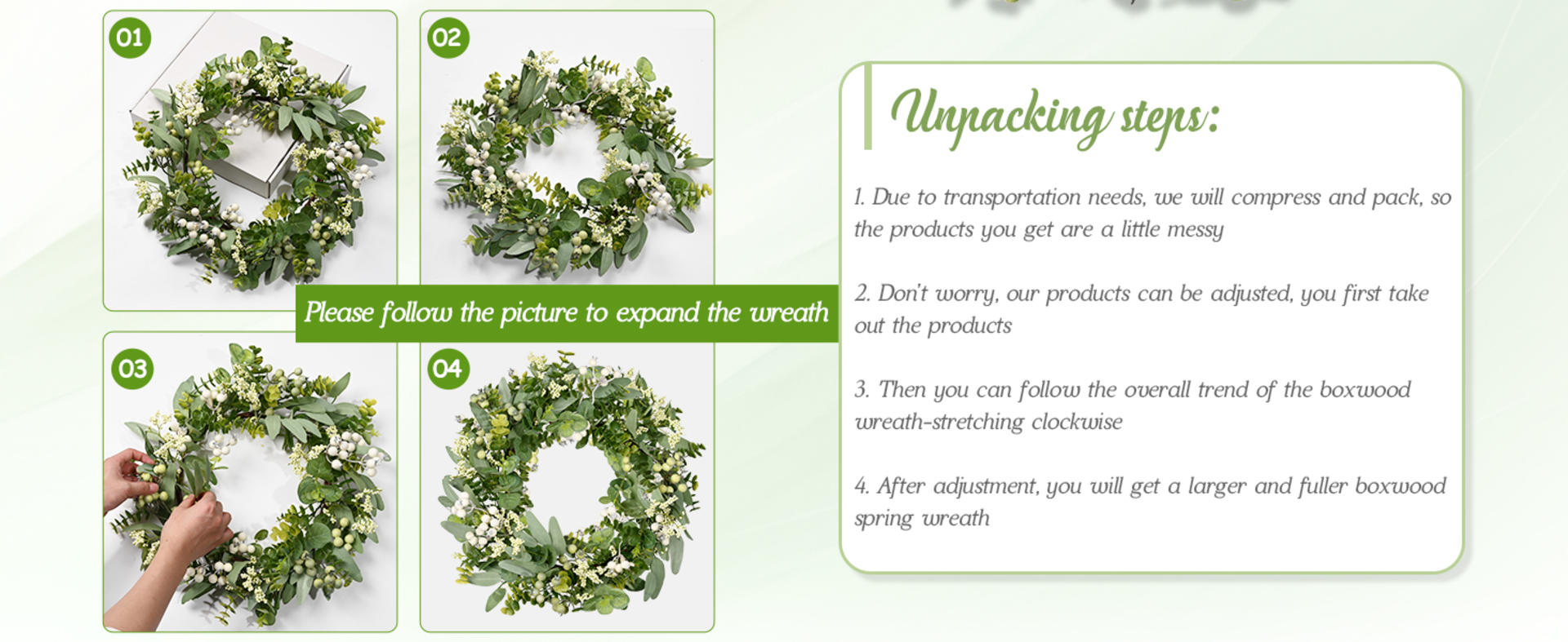 19" Artificial Eucalyptus Wreath with Berries for Front Door, All-Season Greenery Decor for Farmhouse detail 3