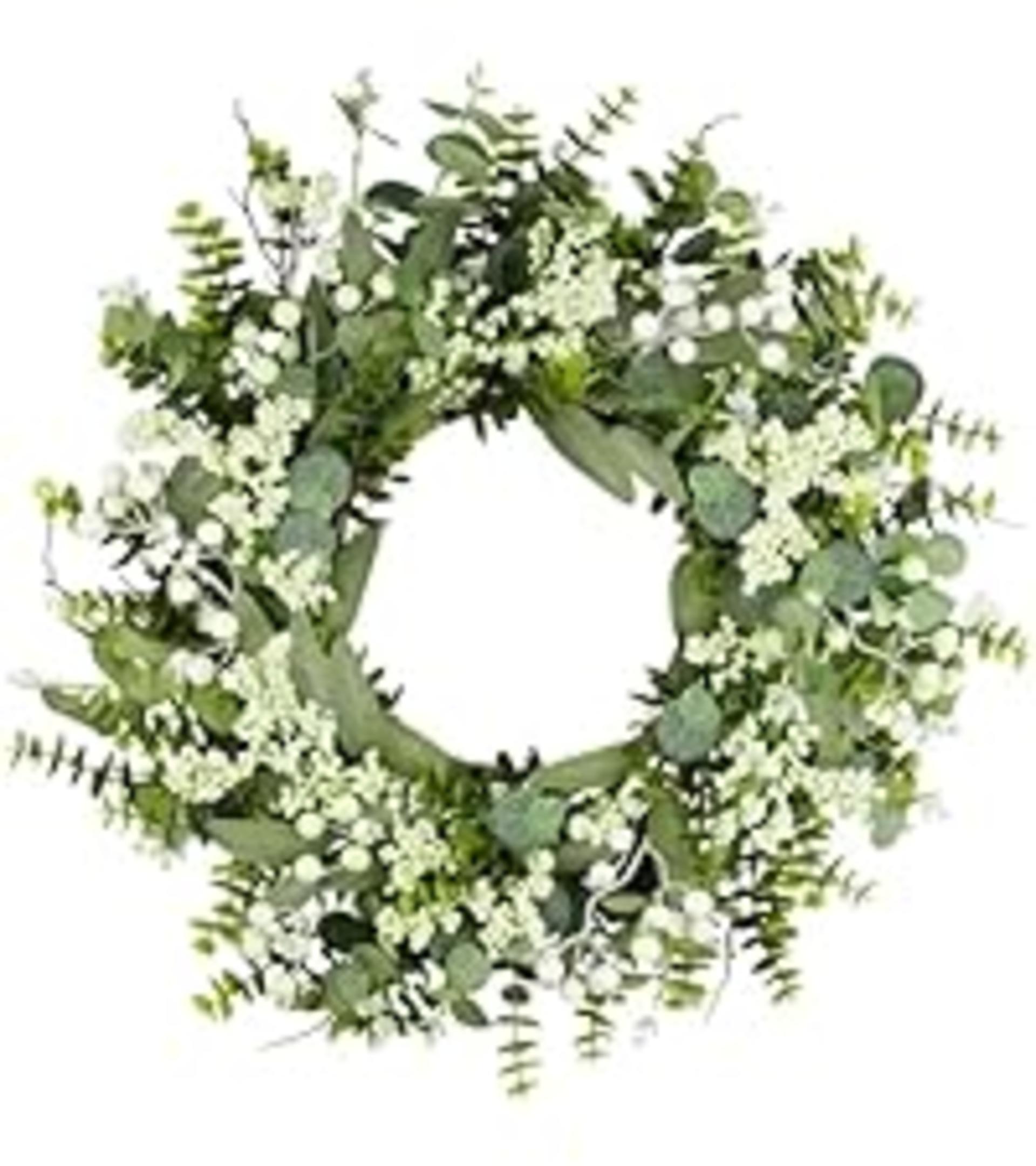 19" Artificial Eucalyptus Wreath with Berries for Front Door, All-Season Greenery Decor for Farmhouse detail 9