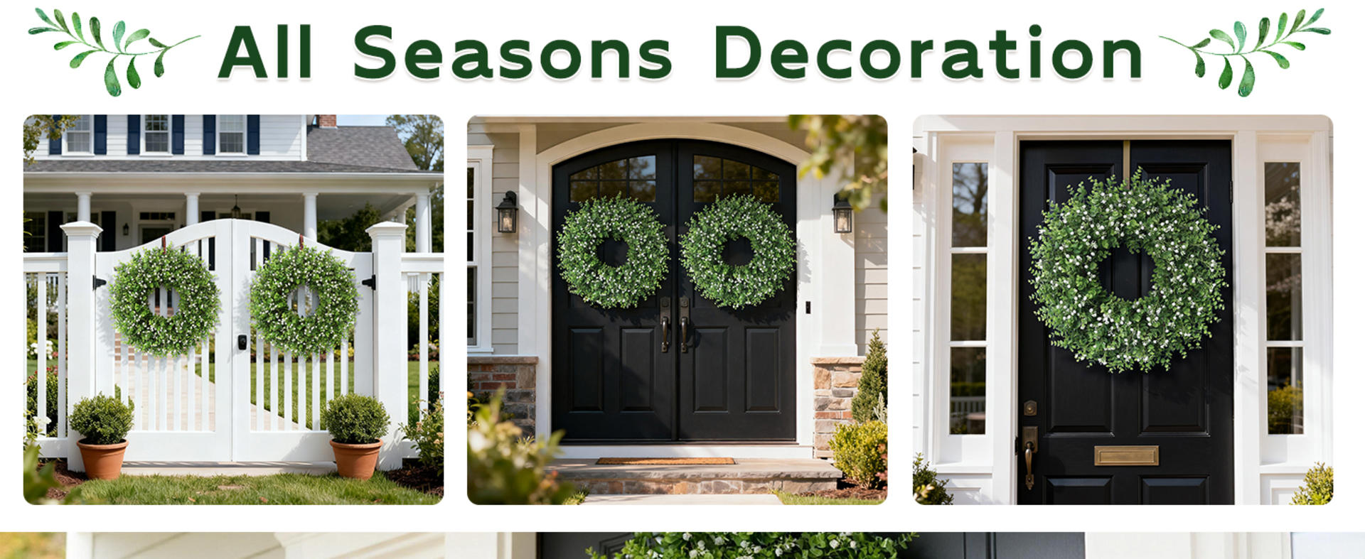 26" Artificial Eucalyptus Wreath with Baby's Breath for Front Door, Farmhouse Greenery Decor detail 4