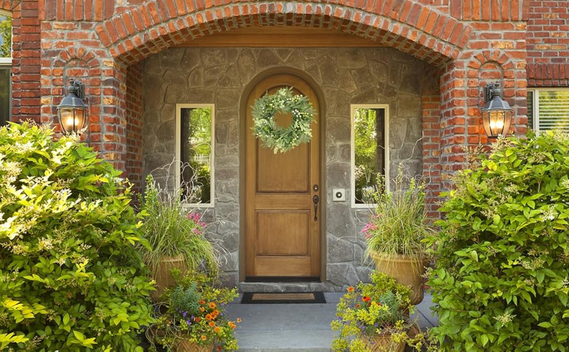 20" Eucalyptus Wreath with Olive Leaves and Berries for Front Door Farmhouse Decor detail 2
