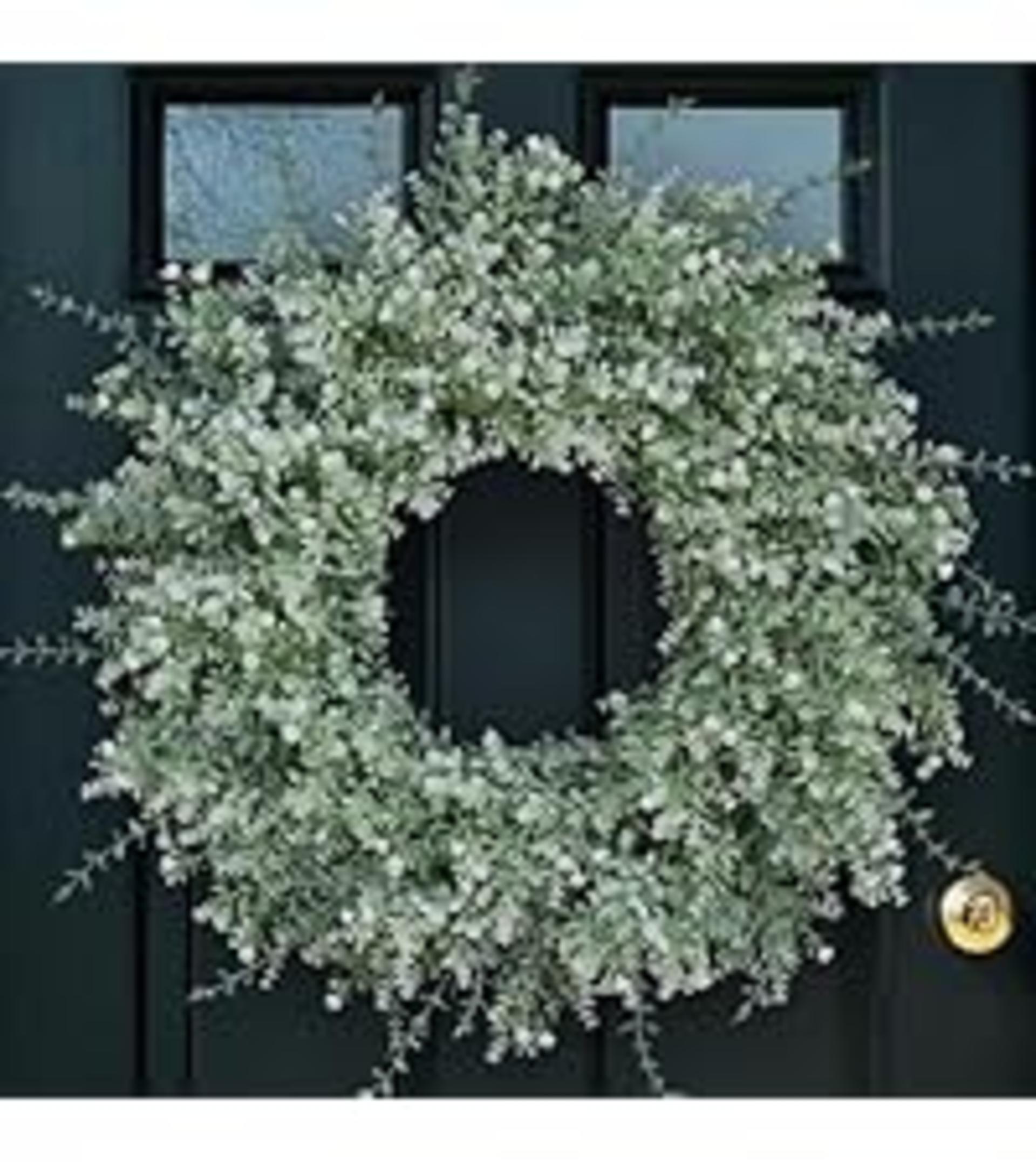 26" Artificial Eucalyptus Wreath with Baby's Breath for Front Door, Farmhouse Greenery Decor detail 7