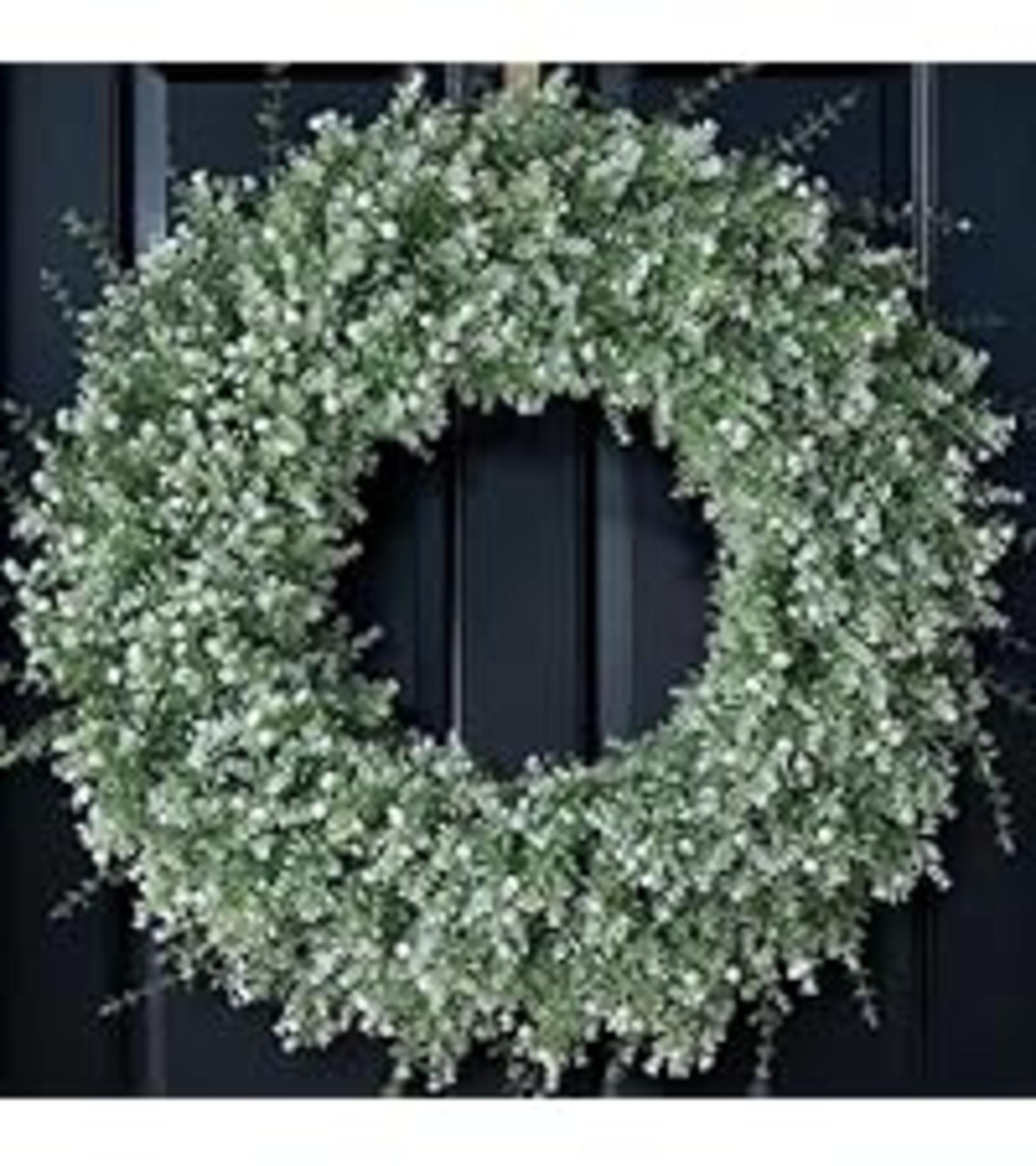 26" Artificial Eucalyptus Wreath with Baby's Breath for Front Door, Farmhouse Greenery Decor detail 11