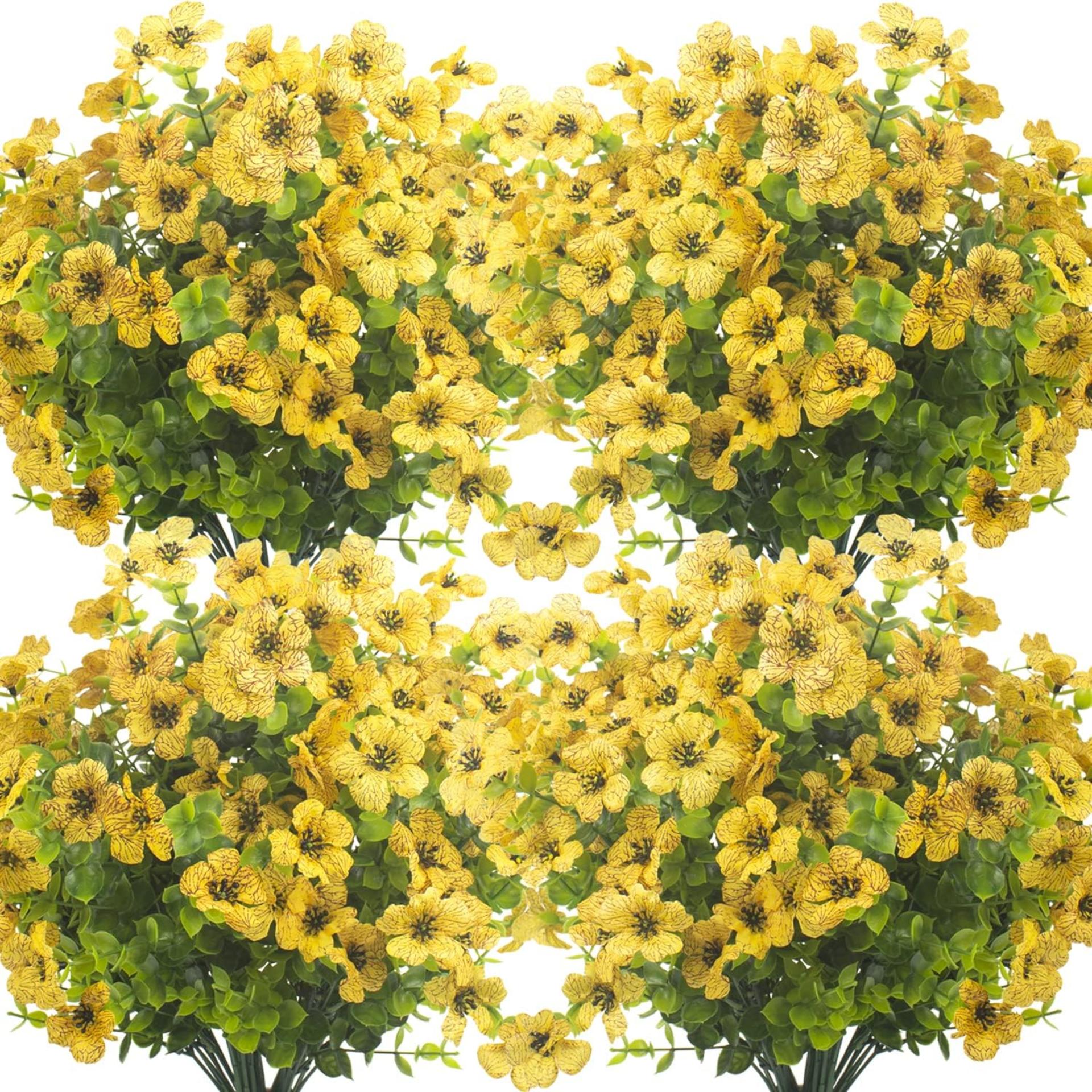 10 Pacotes de Flores Artificiais Resistentes aos Raios UV - Plantas Falsas Amarelas que Não Desbotam para Decoração de Jardim Externo