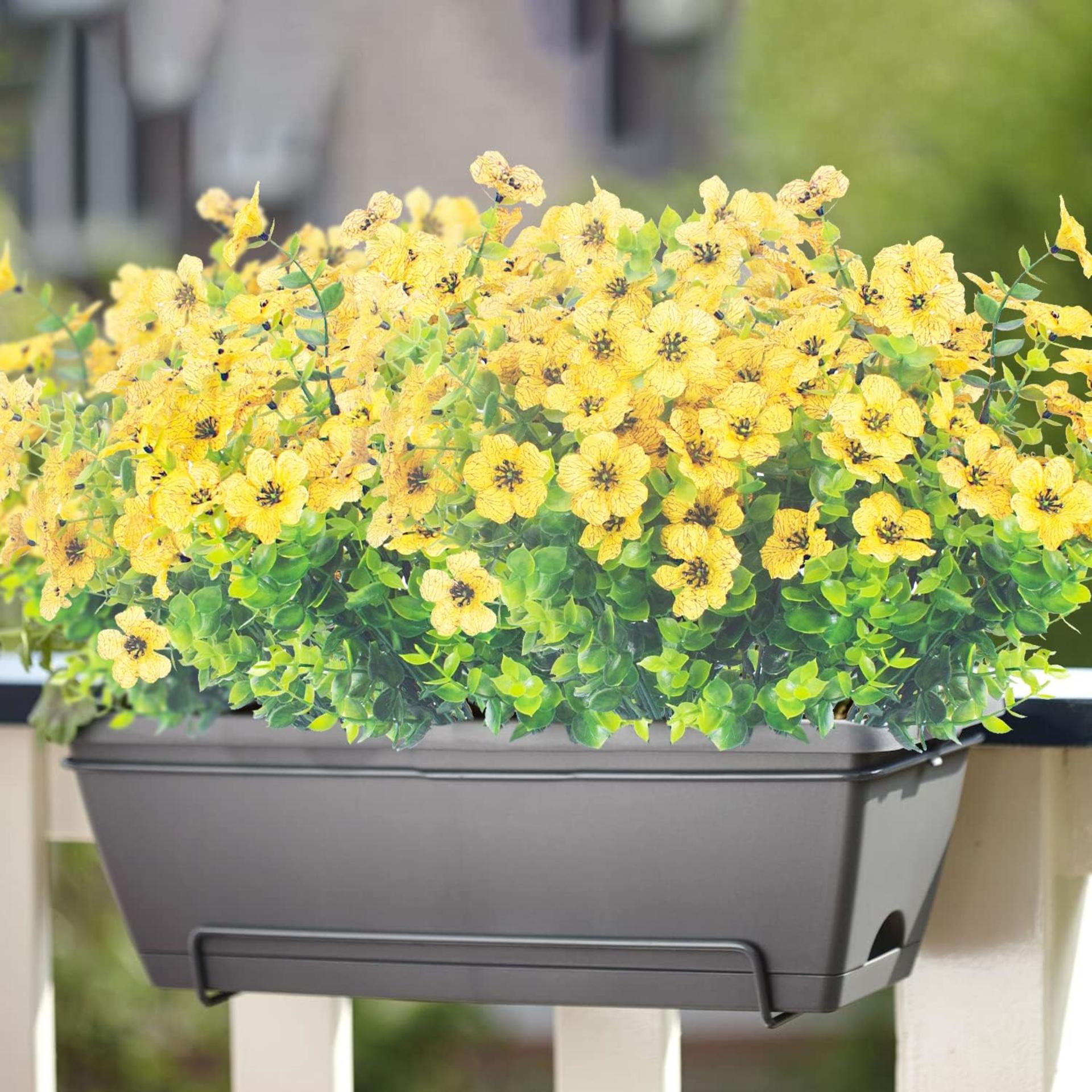 10 Bundles UV Resistant Artificial Flowers - No Fade Faux Yellow Plants for Outdoor Garden Decor - 4