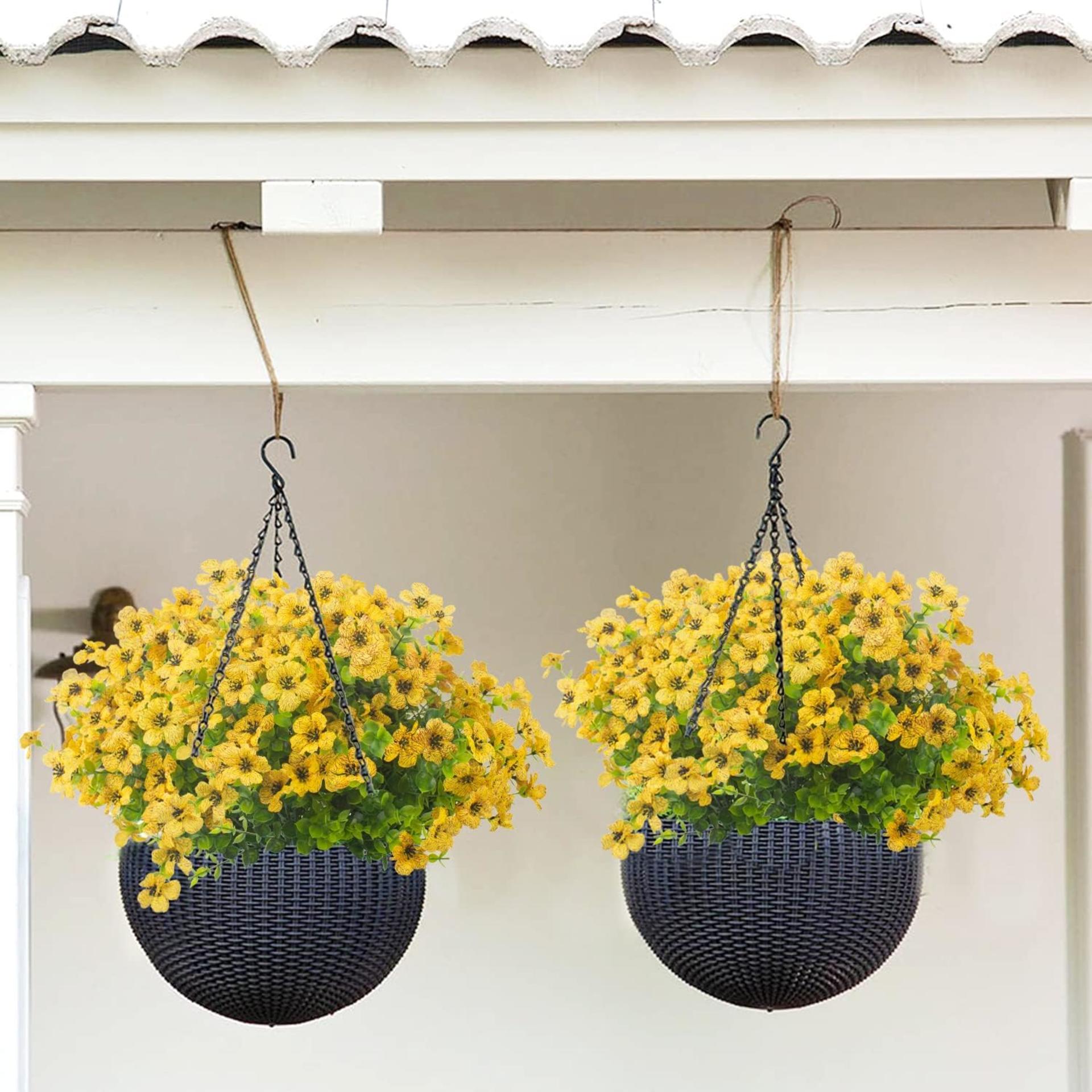 10 Bundles UV Resistant Artificial Flowers - No Fade Faux Yellow Plants for Outdoor Garden Decor - 5
