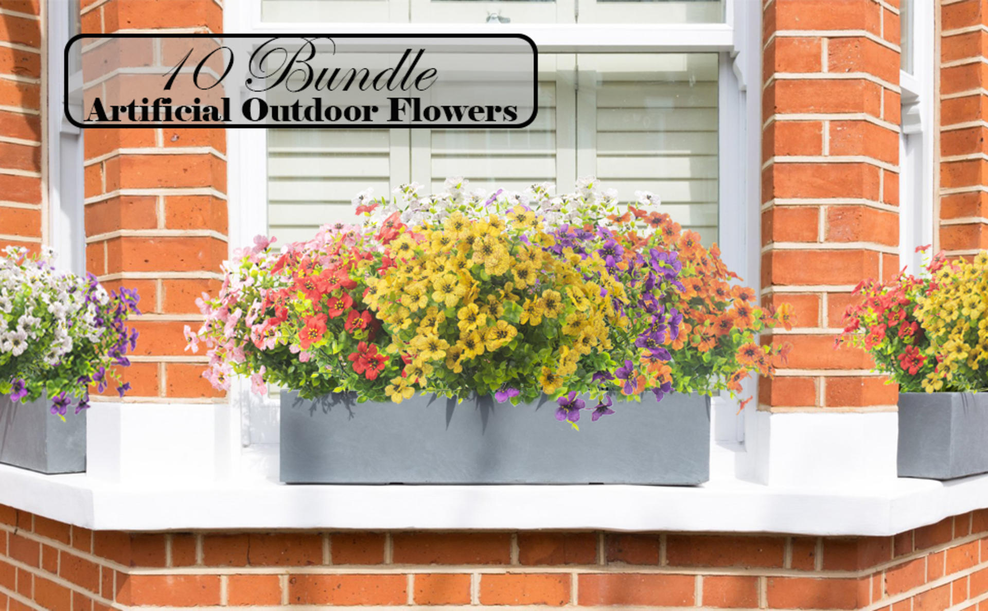 10 Bundles UV Resistant Artificial Flowers - No Fade Faux Yellow Plants for Outdoor Garden Decor detail 2