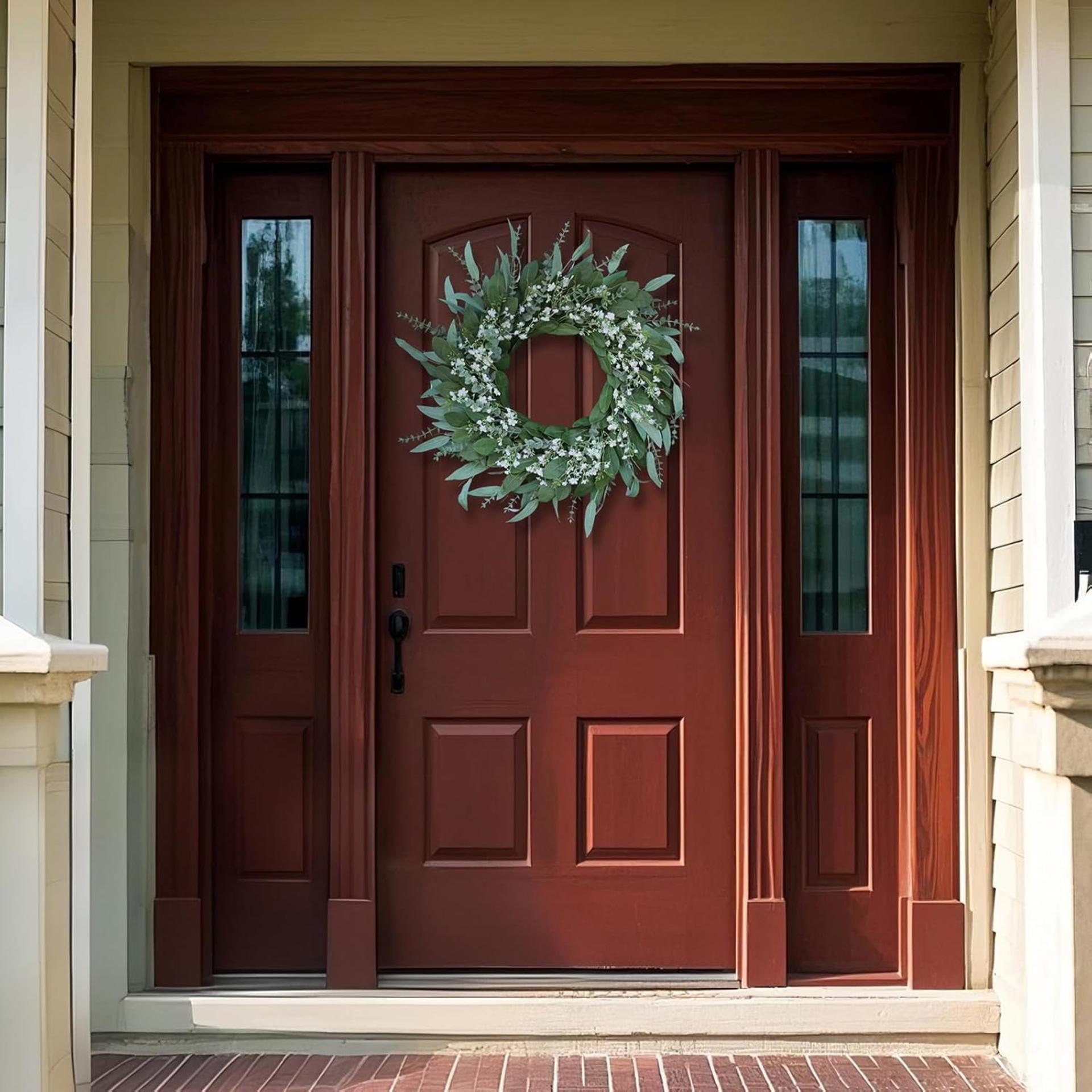 26" Large Eucalyptus and Baby's Breath Wreath for Front Door - Artificial Greenery for All Seasons - 3