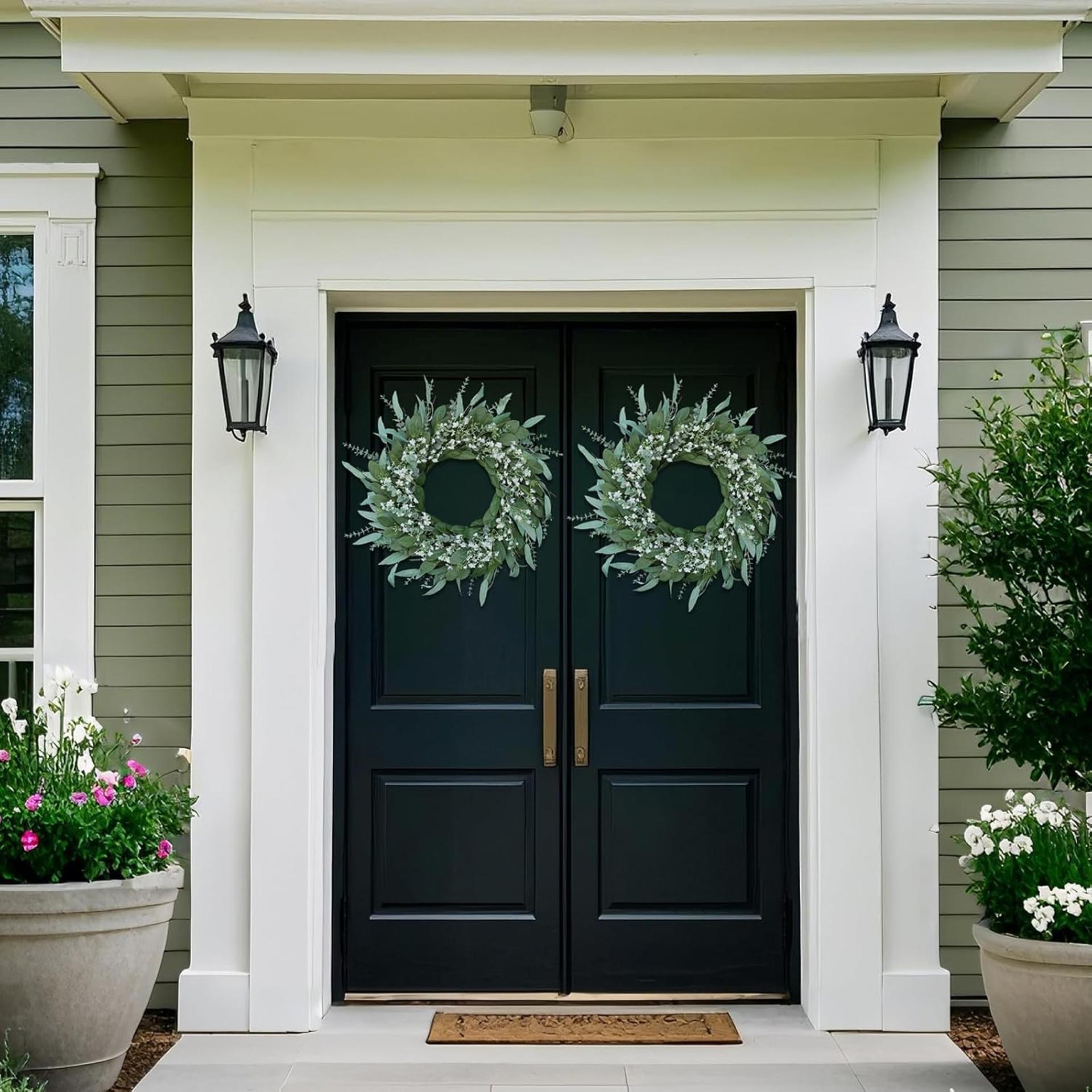 26" Large Eucalyptus and Baby's Breath Wreath for Front Door - Artificial Greenery for All Seasons - 6