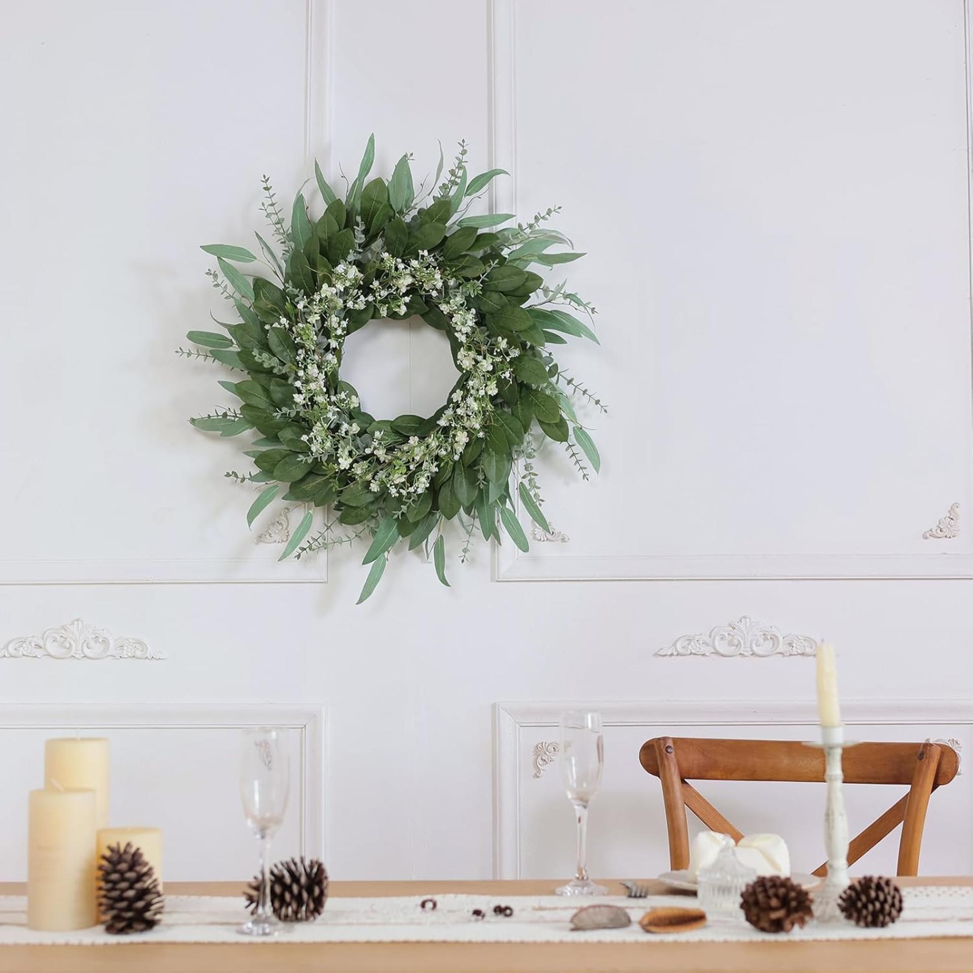 26" Large Eucalyptus and Baby's Breath Wreath for Front Door - Artificial Greenery for All Seasons - 8