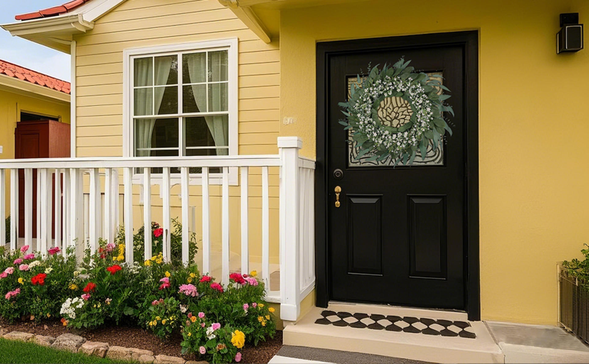 26" Large Eucalyptus and Baby's Breath Wreath for Front Door - Artificial Greenery for All Seasons detail 4