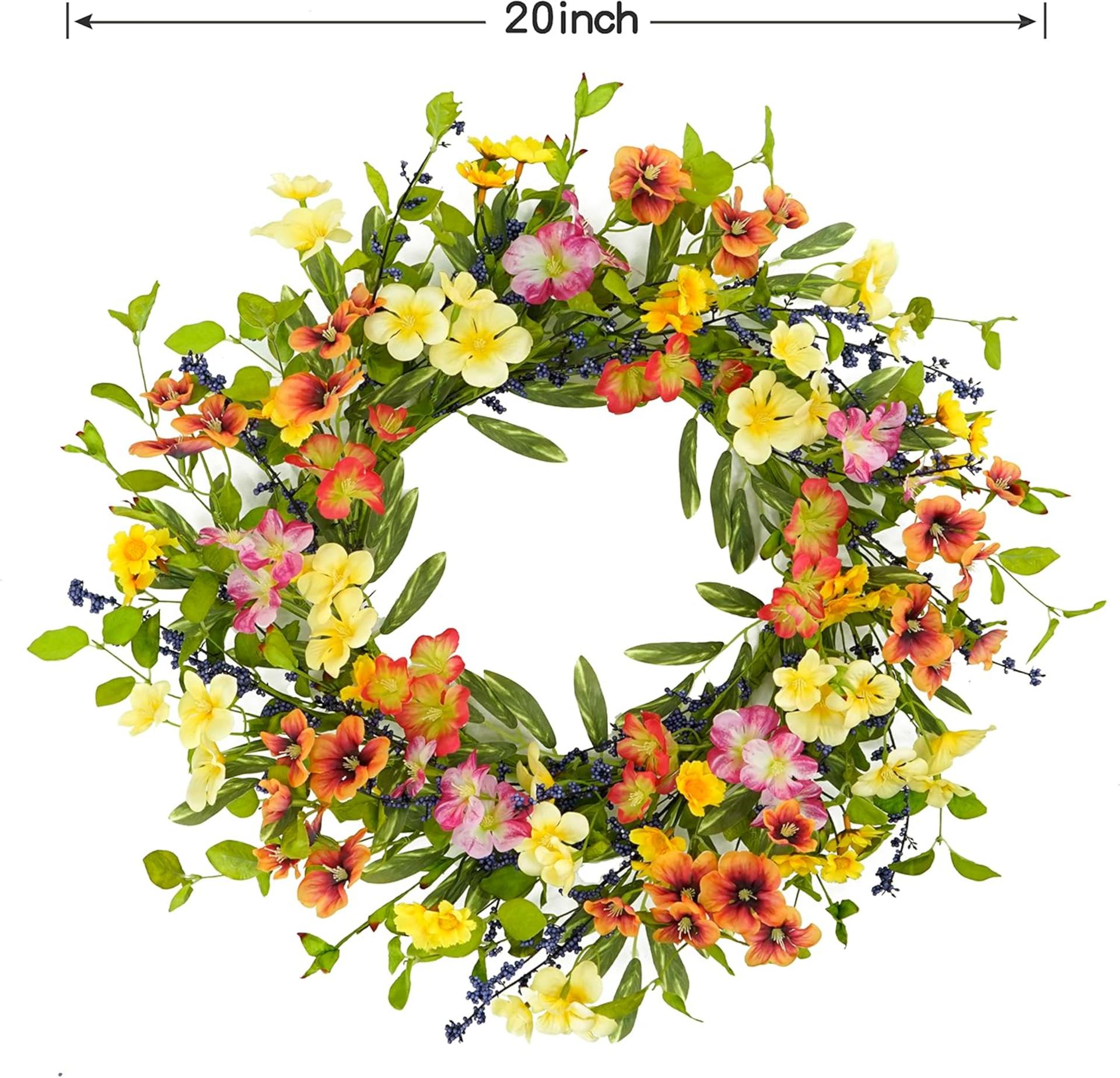 20-Inch Spring Summer Wreath with Colorful Wildflowers, Eucalyptus and Olive Leaves - 4