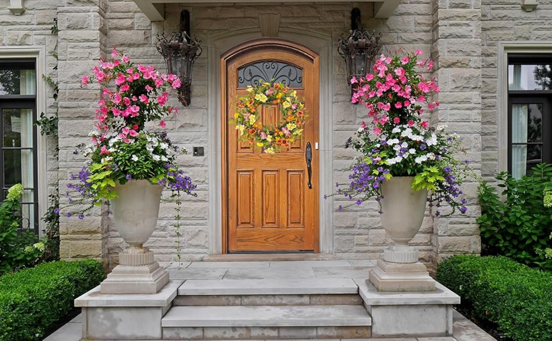 20-Inch Spring Summer Wreath with Colorful Wildflowers, Eucalyptus and Olive Leaves detail 3
