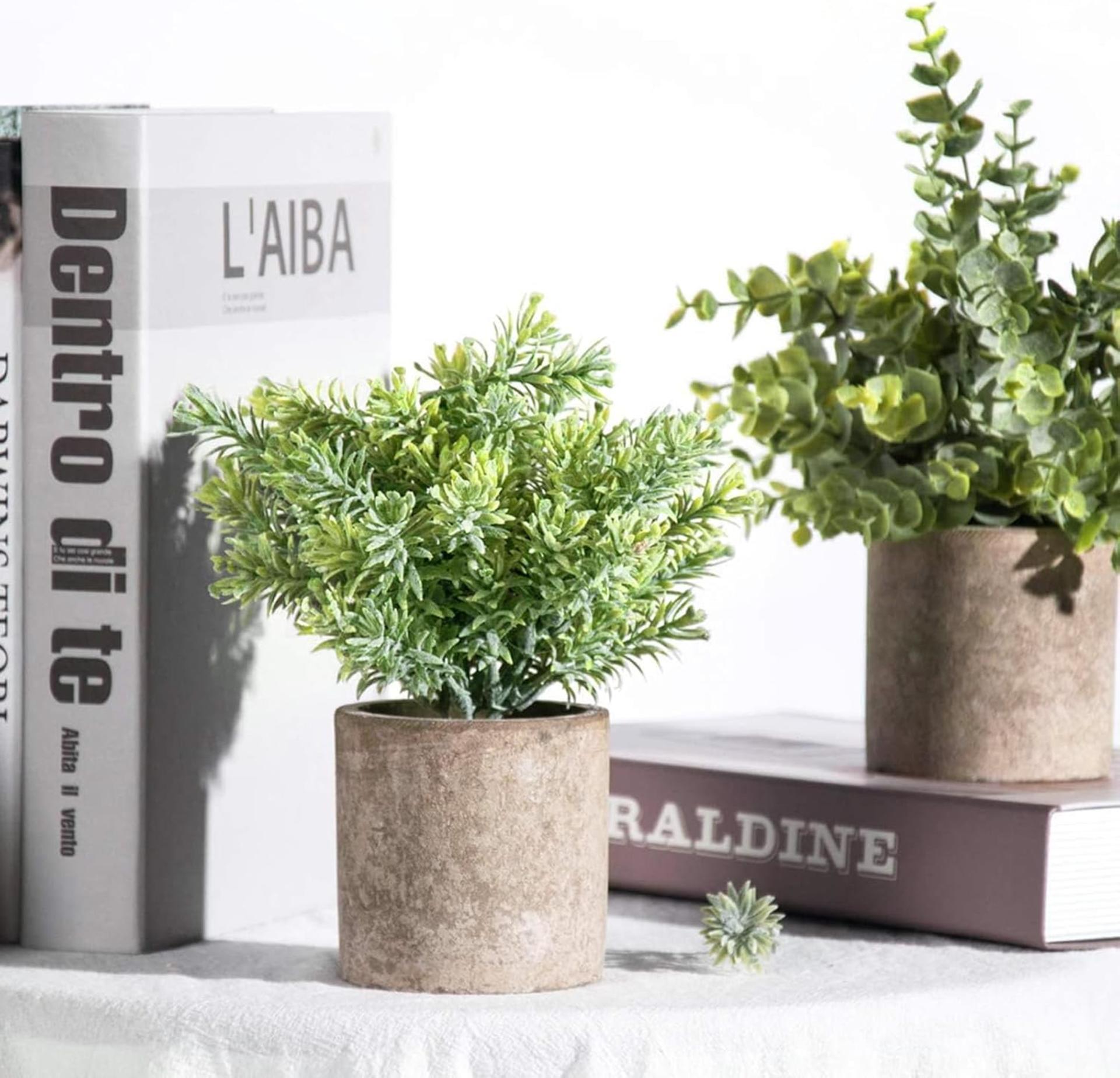 3 Pack Mini Potted Artificial Eucalyptus Plants for Home Office Shelf Farmhouse Decor - 7