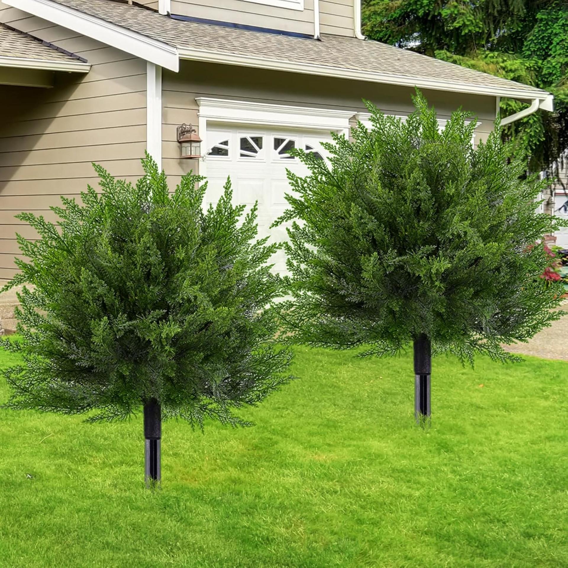 Artificial Cedar Topiary Ball Trees with Spike, 15.7" UV Resistant Faux Boxwood for Outdoor & Indoor Decor - 6
