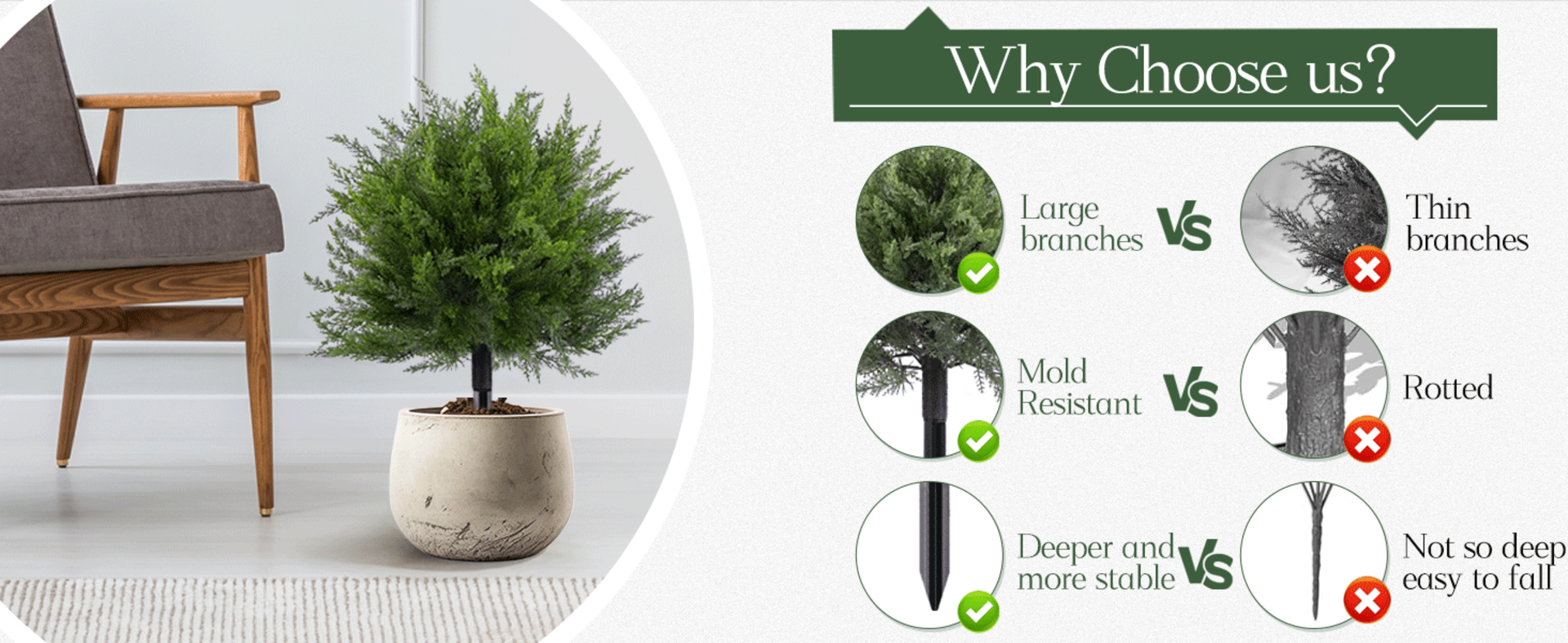 Artificial Cedar Topiary Ball Trees with Spike, 15.7" UV Resistant Faux Boxwood for Outdoor & Indoor Decor detail 2