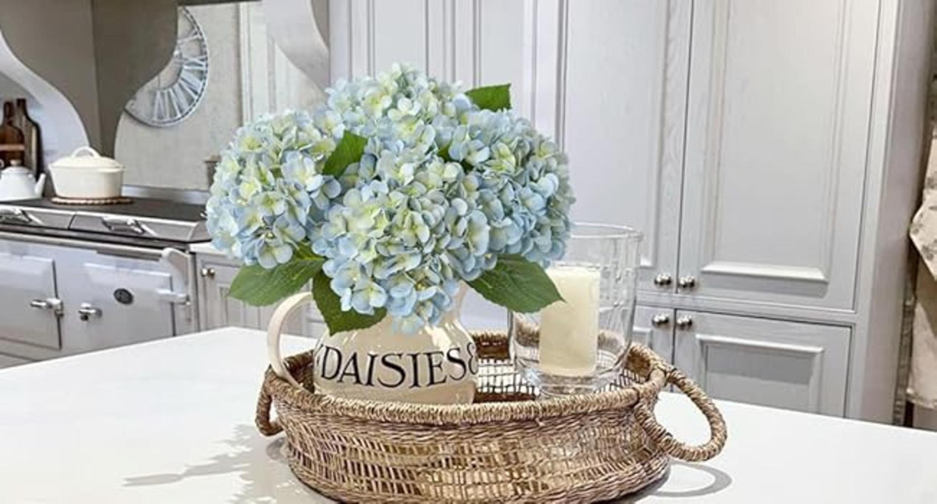Real Touch Light Blue Artificial Hydrangeas - 4Pcs 20" Lifelike Silk Flowers for Wedding & Home Decor detail 1