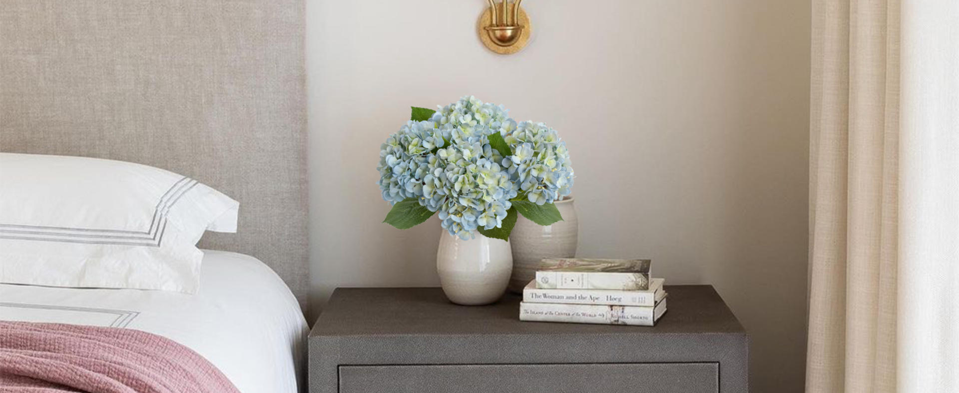 Real Touch Light Blue Artificial Hydrangeas - 4Pcs 20" Lifelike Silk Flowers for Wedding & Home Decor detail 6