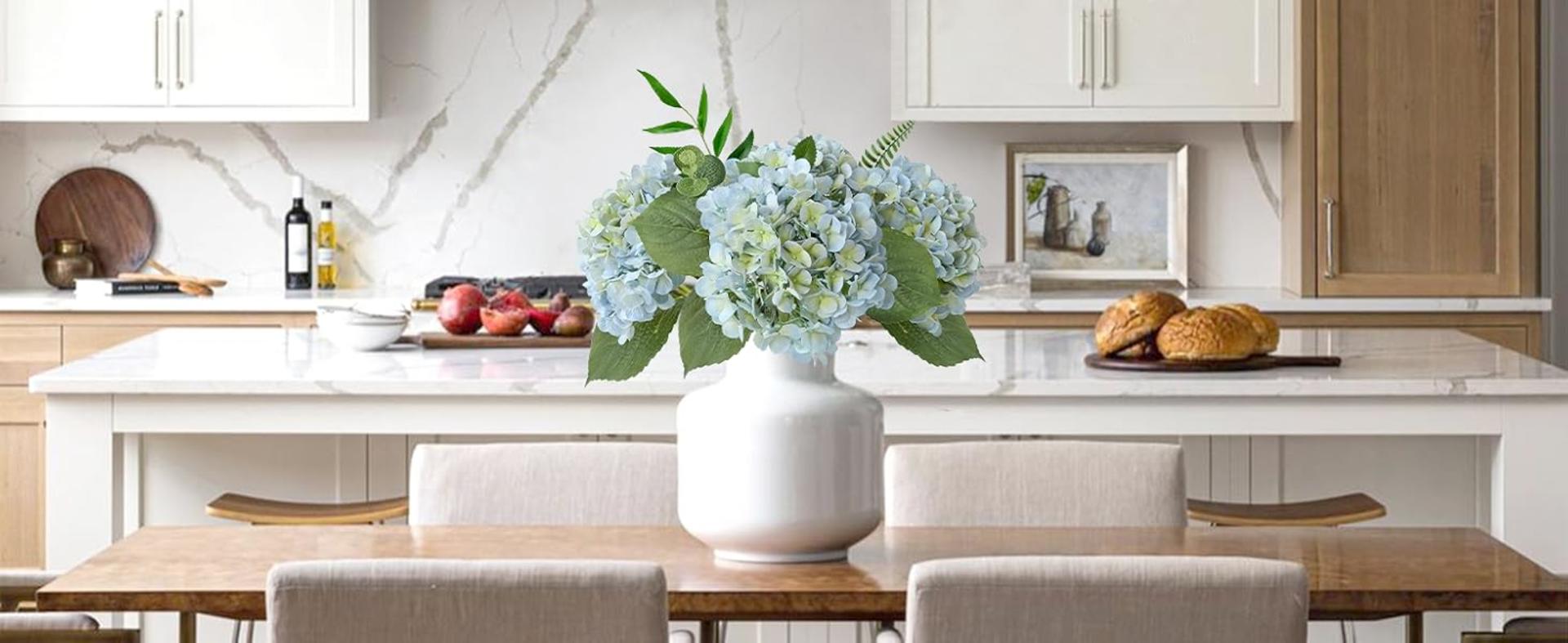 Real Touch Light Blue Artificial Hydrangeas - 4Pcs 20" Lifelike Silk Flowers for Wedding & Home Decor detail 8