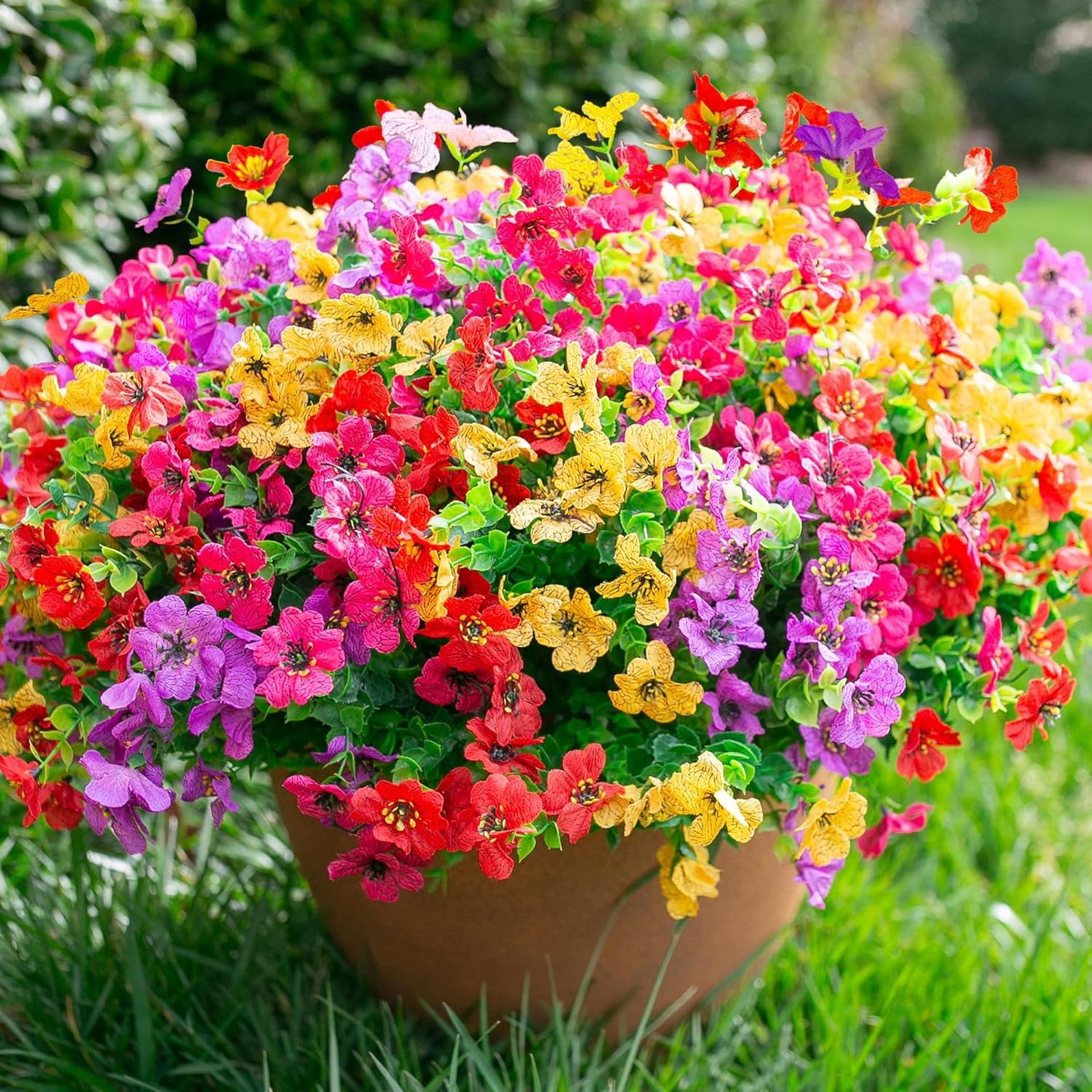 12 Bundles Artificial Daisy Flowers for Outdoor Decoration, UV Resistant Faux Plants with Eucalyptus