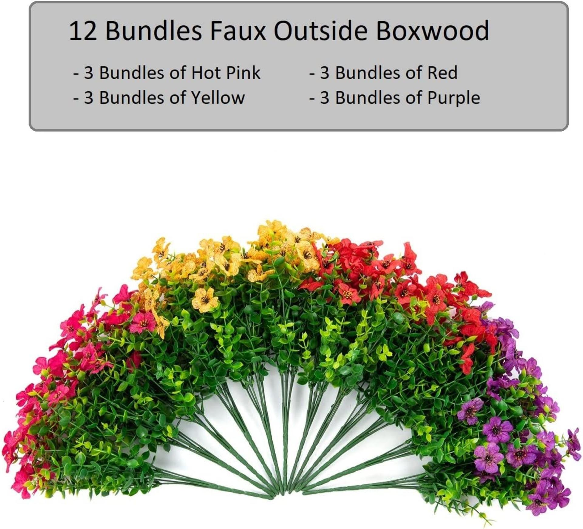 12 Bundles Artificial Daisy Flowers for Outdoor Decoration, UV Resistant Faux Plants with Eucalyptus - 2