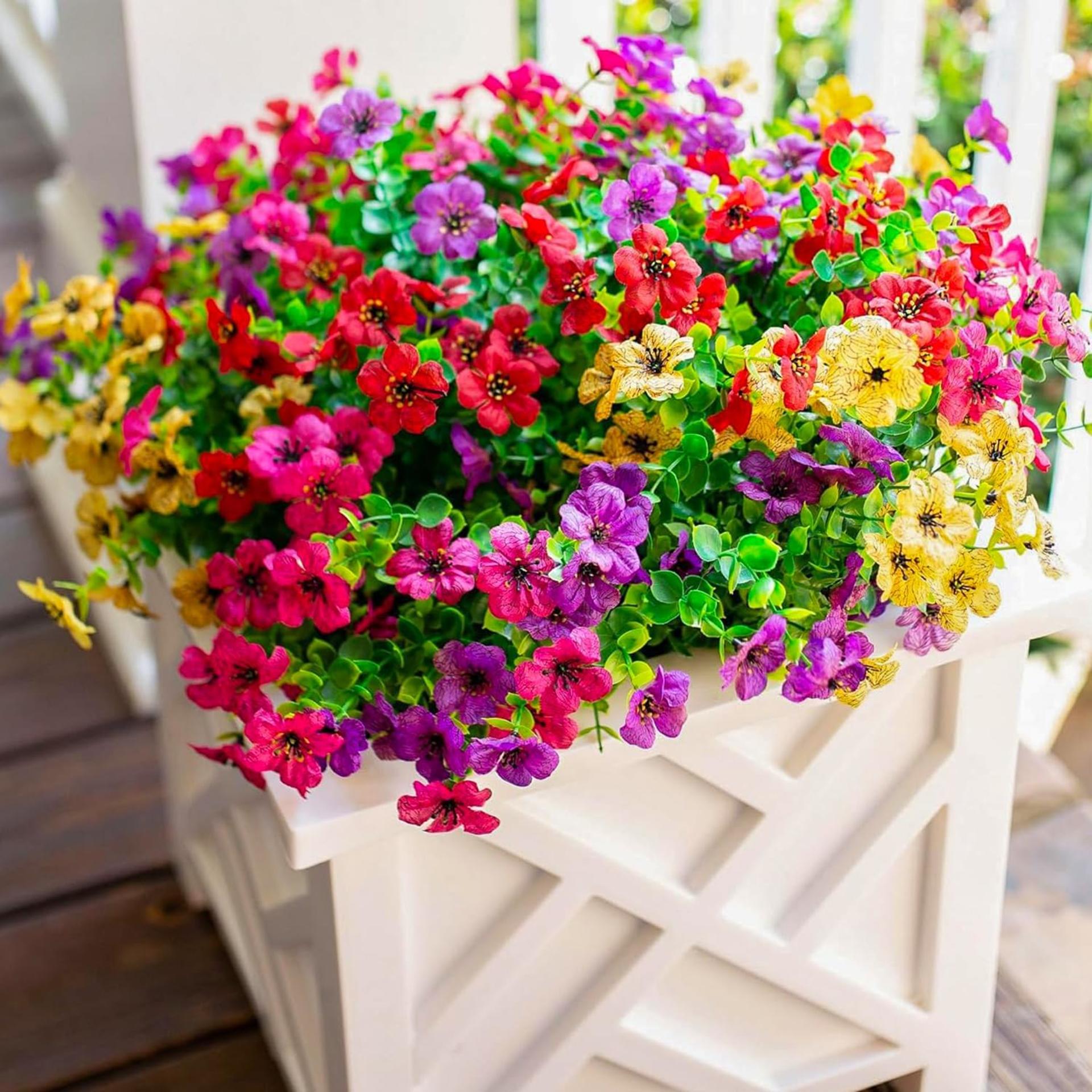 12 Bundles Artificial Daisy Flowers for Outdoor Decoration, UV Resistant Faux Plants with Eucalyptus - 3
