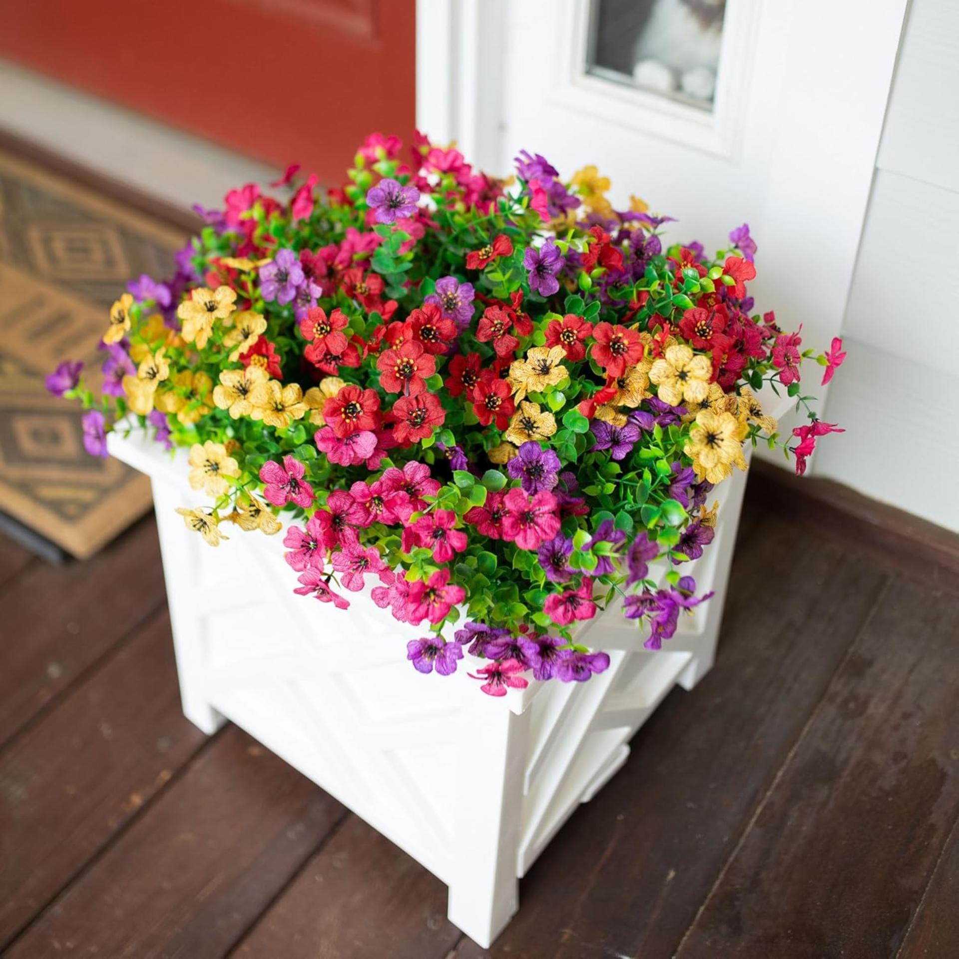 12 Bundles Artificial Daisy Flowers for Outdoor Decoration, UV Resistant Faux Plants with Eucalyptus - 5
