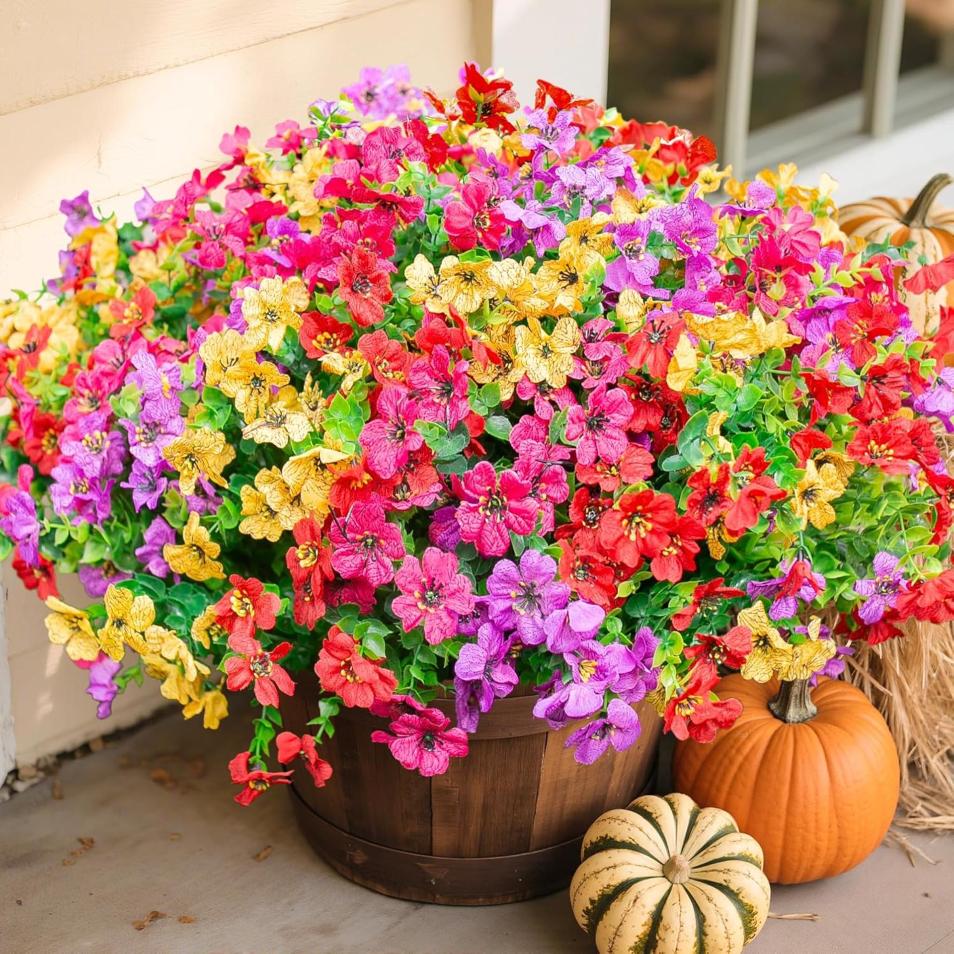 12 Bundles Artificial Daisy Flowers for Outdoor Decoration, UV Resistant Faux Plants with Eucalyptus - 6