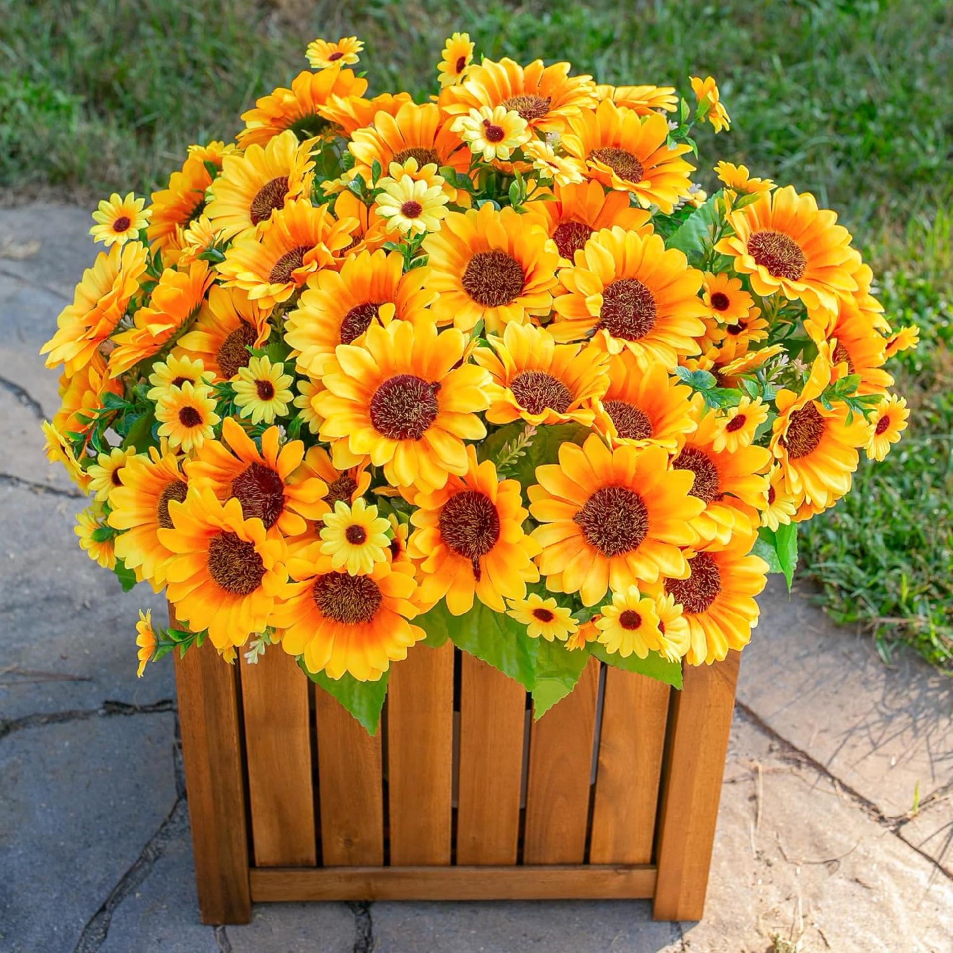 10 Bunches Artificial Sunflowers for Outdoor Indoor Decoration, UV Resistant Fake Flowers - 3