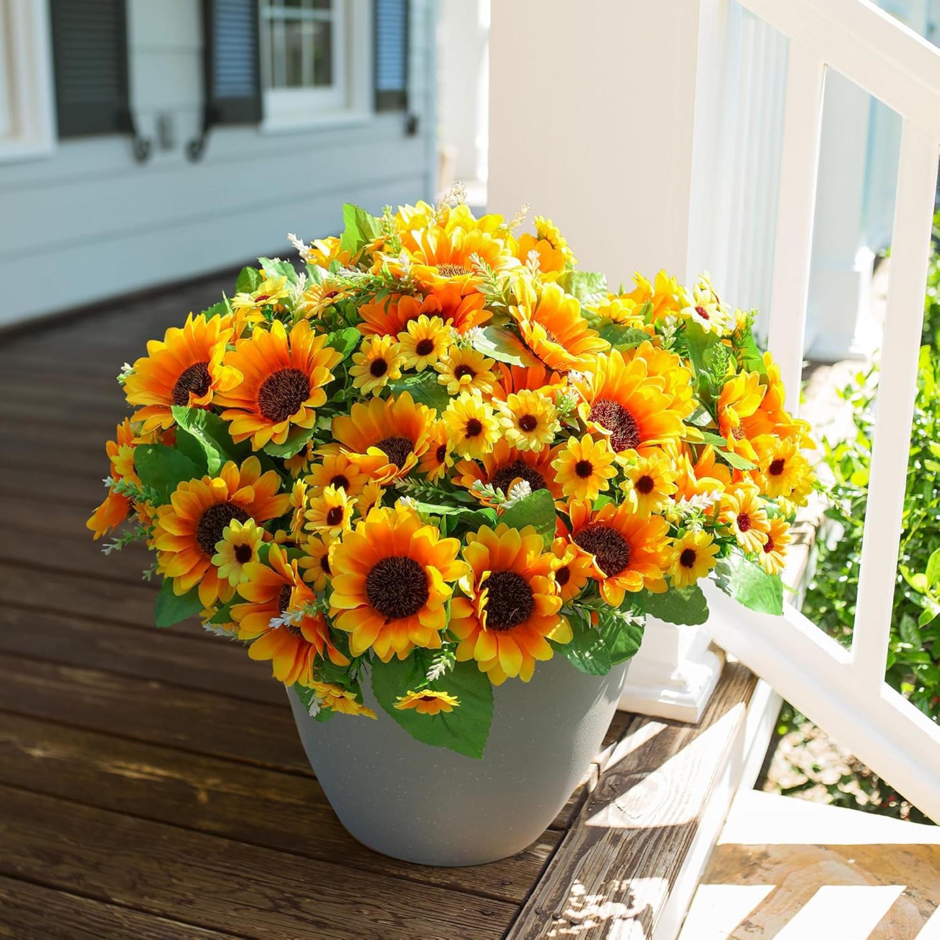 10 Bunches Artificial Sunflowers for Outdoor Indoor Decoration, UV Resistant Fake Flowers - 4