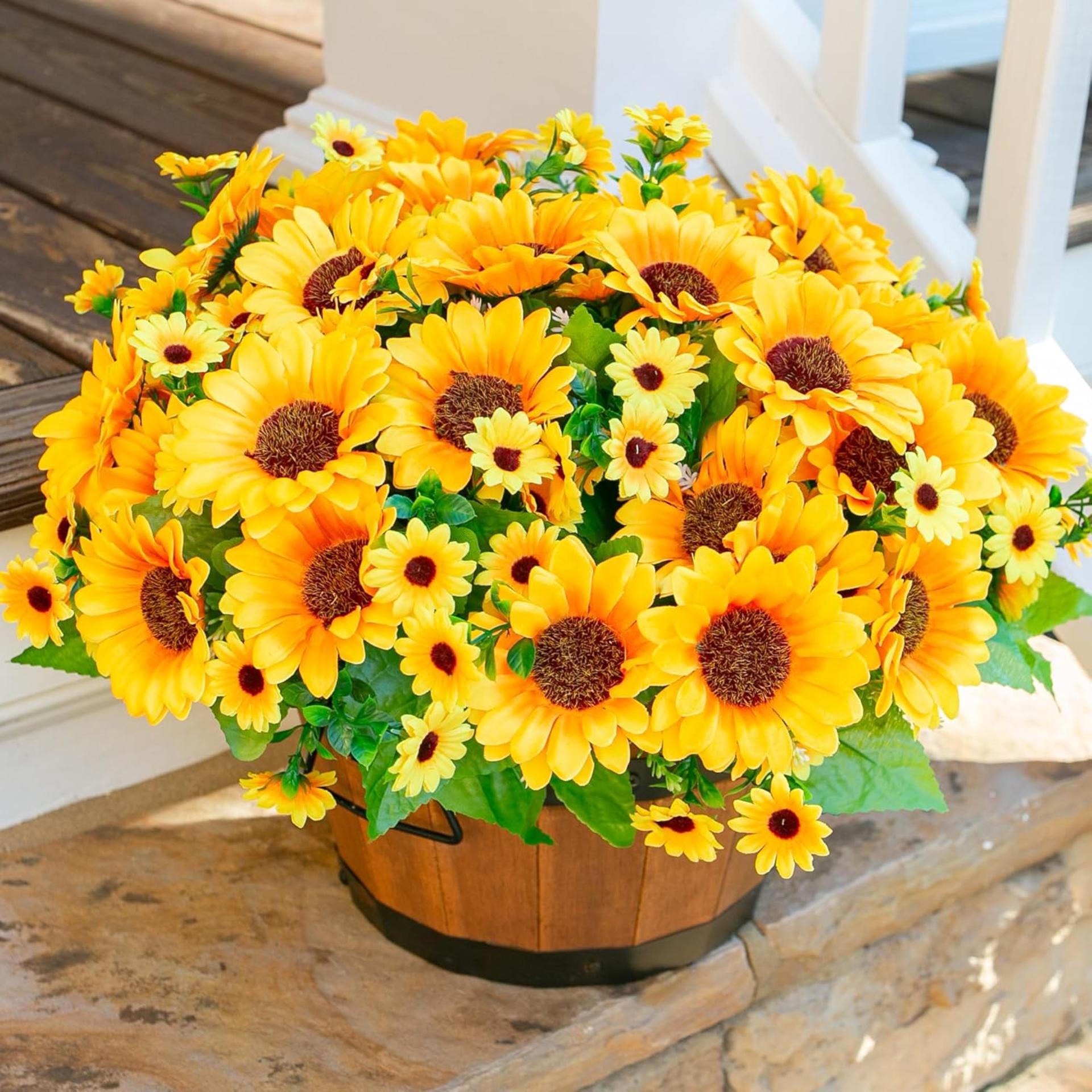 10 Bunches Artificial Sunflowers for Outdoor Indoor Decoration, UV Resistant Fake Flowers - 8