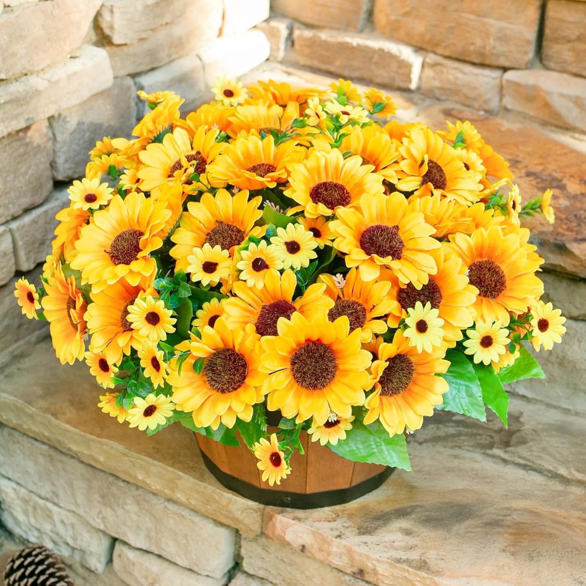 10 Bunches Artificial Sunflowers for Outdoor Indoor Decoration, UV Resistant Fake Flowers - 9