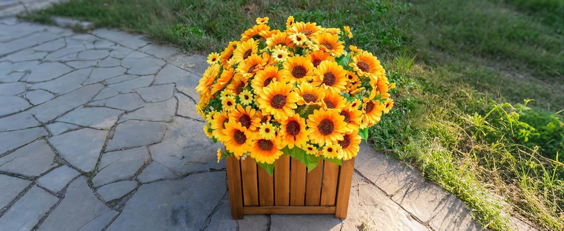 10 Bunches Artificial Sunflowers for Outdoor Indoor Decoration, UV Resistant Fake Flowers detail 1