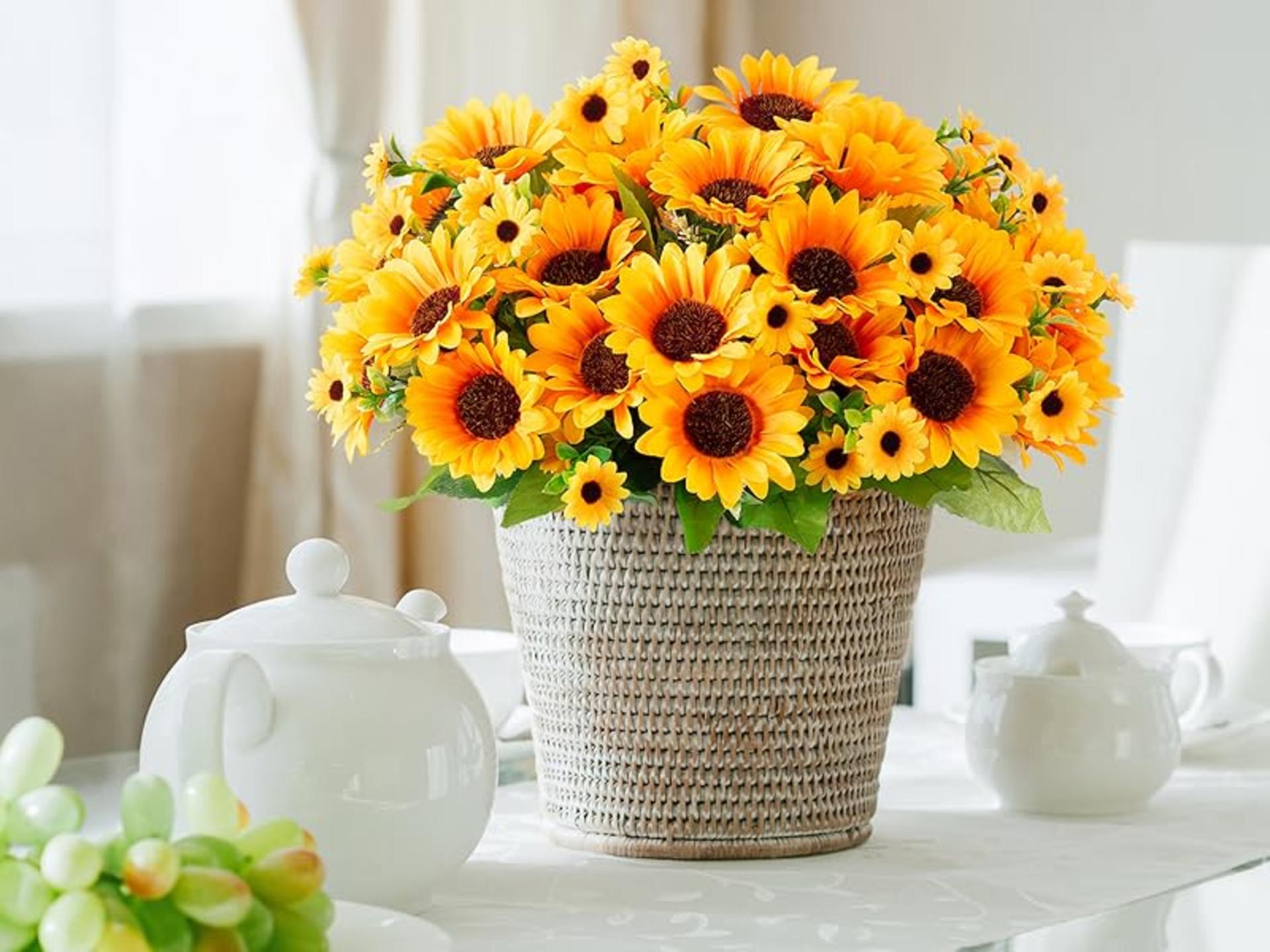 10 Bunches Artificial Sunflowers for Outdoor Indoor Decoration, UV Resistant Fake Flowers detail 6