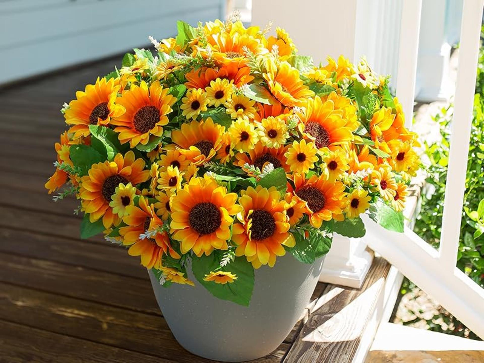 10 Bunches Artificial Sunflowers for Outdoor Indoor Decoration, UV Resistant Fake Flowers detail 5