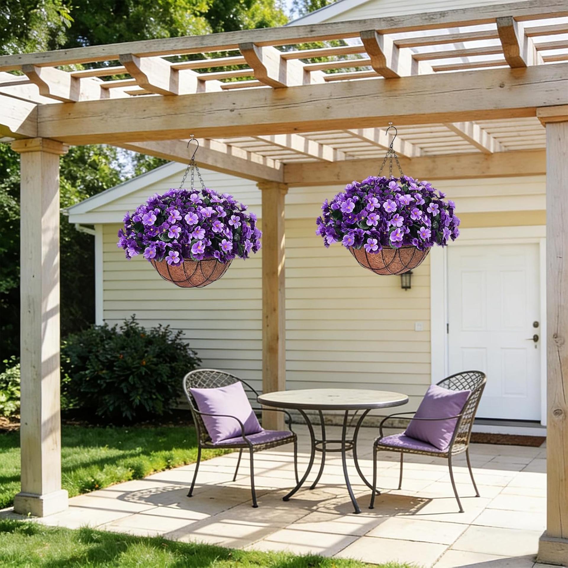 Artificial Hanging Flowers with Basket, UV Resistant Fake Hydrangea for Outdoor Indoor Decor - 5