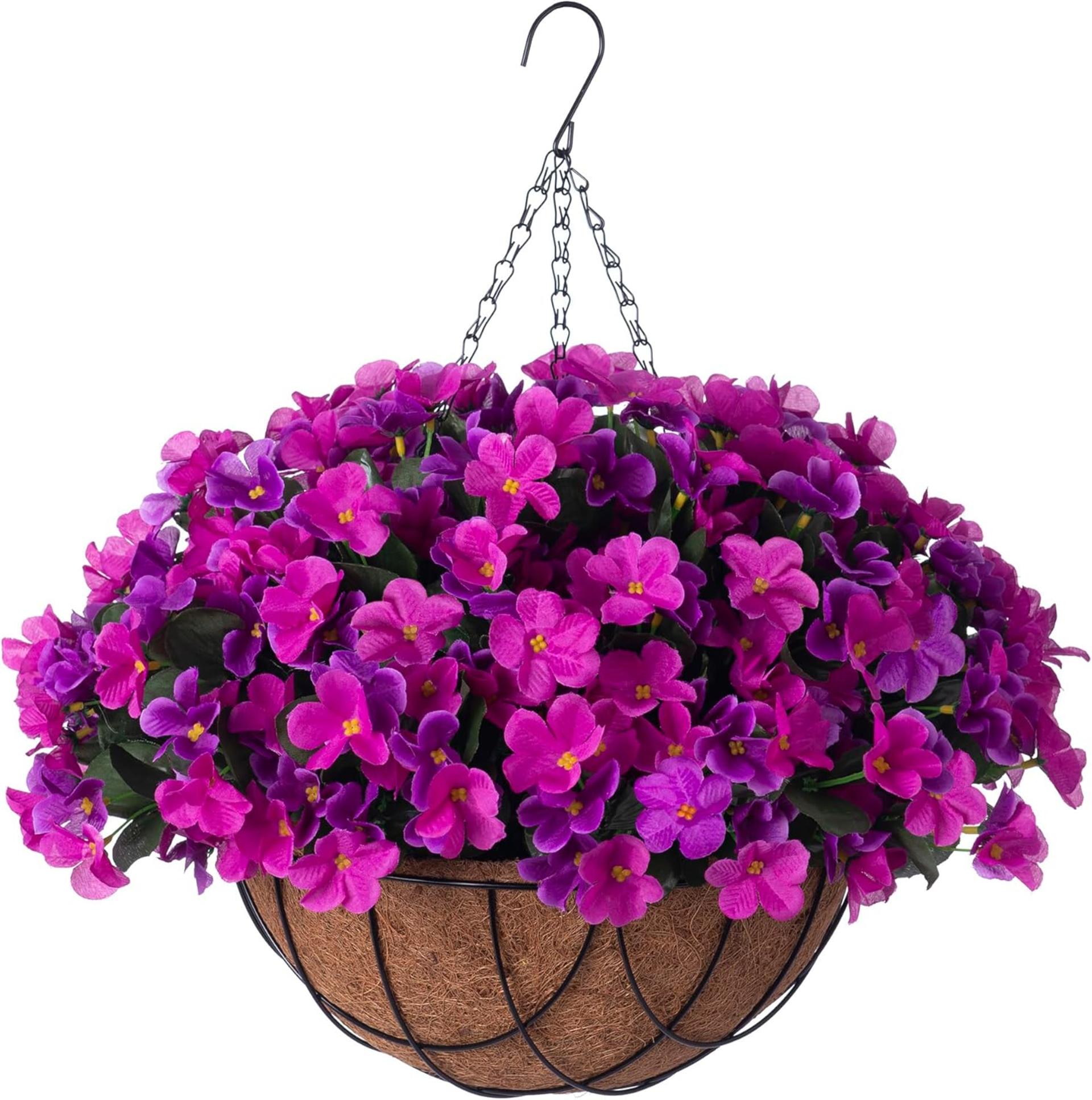 Artificial Hanging Flowers with Basket, UV Resistant Fake Hydrangea Arrangements for Outdoor Decor