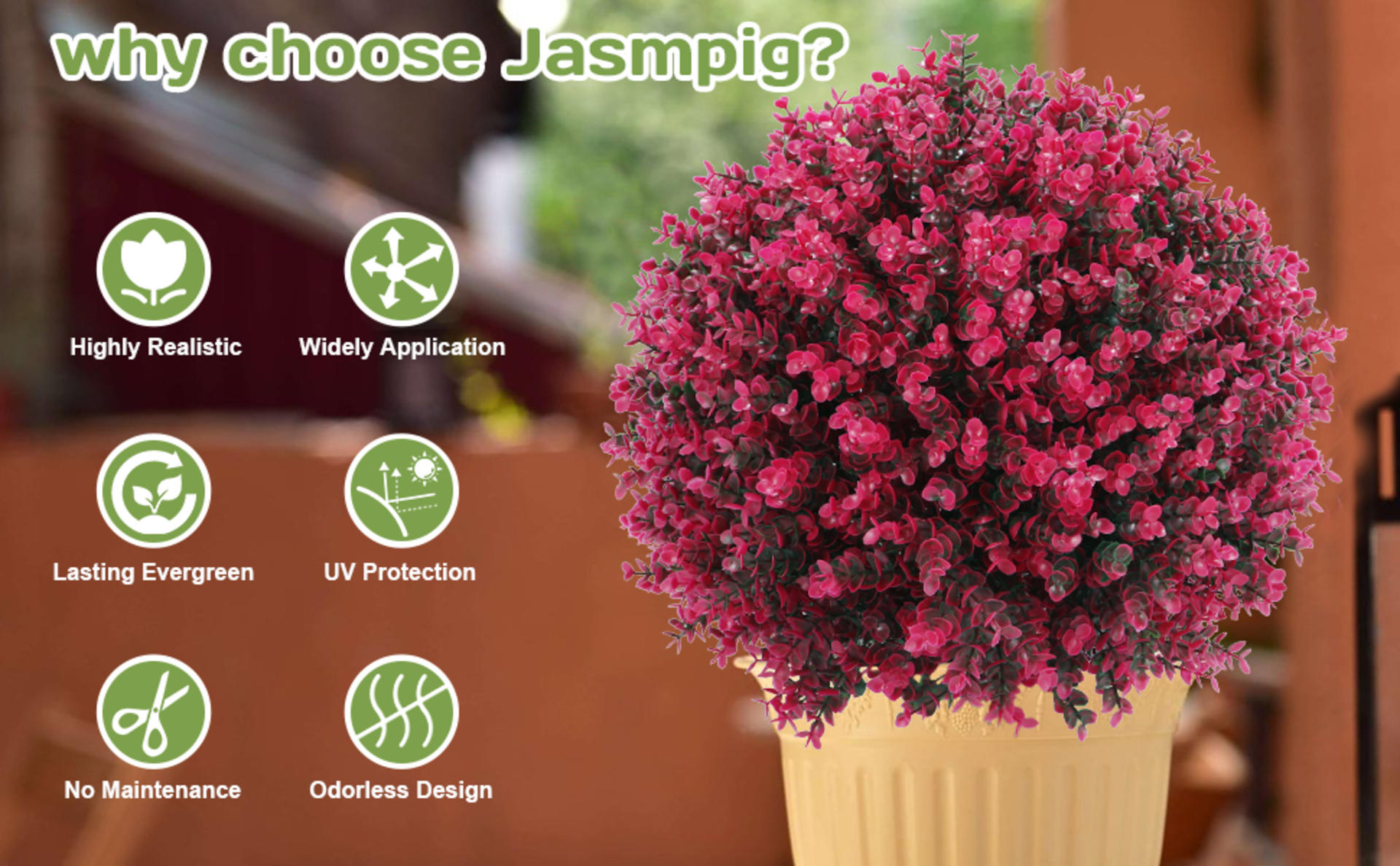 24" Artificial Red Eucalyptus Topiary Ball Tree with Ground Spike, Set of 2 UV Resistant Bushes detail 2