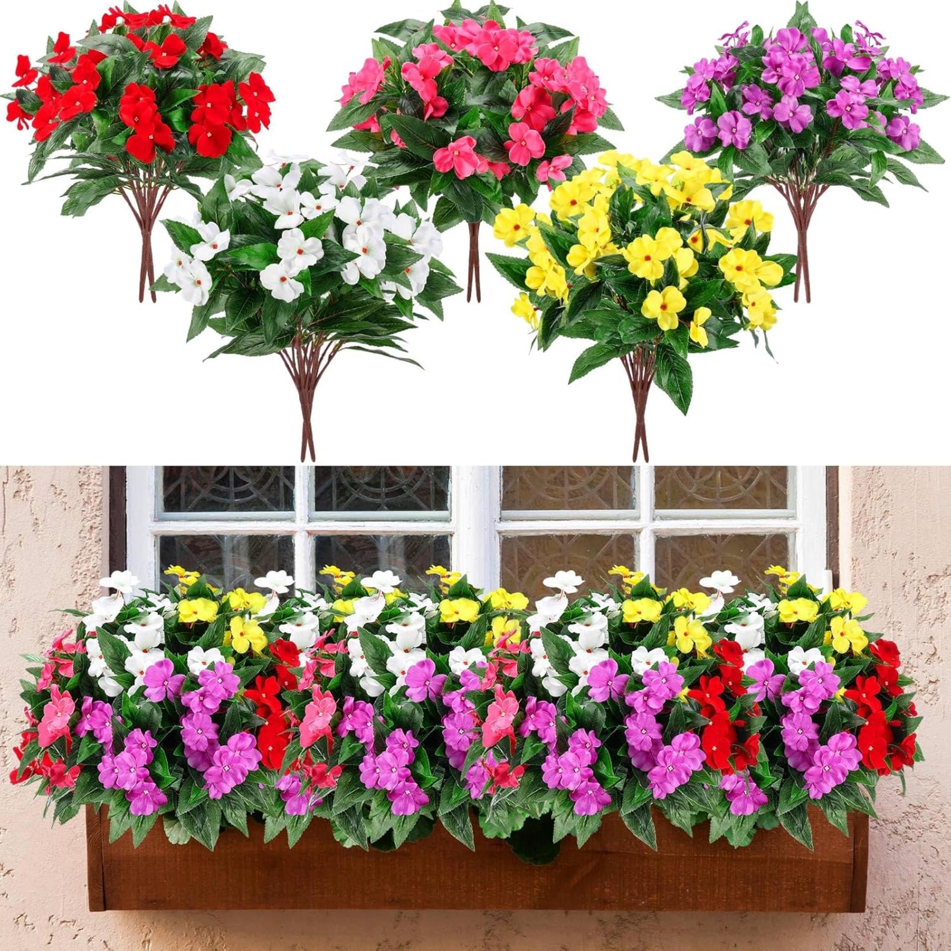 10 Pacotes de Flores Artificiais de Impatiens, Plantas Falsas de Seda Resistente aos Raios UV para Decoração de Jardim Externo
