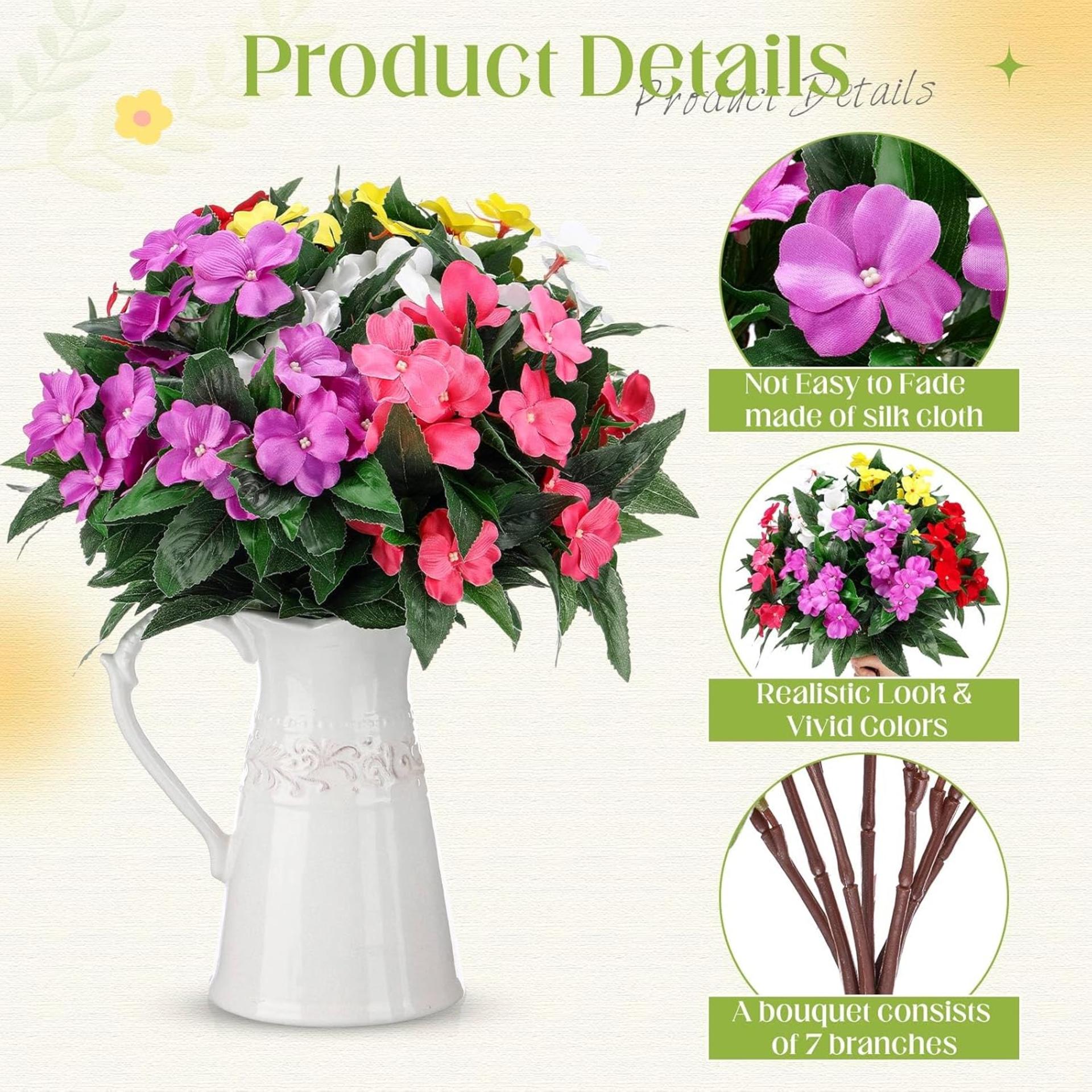 10 Bundles Artificial Impatiens Flowers, UV Resistant Silk Faux Plants for Outdoor Garden Decor - 3