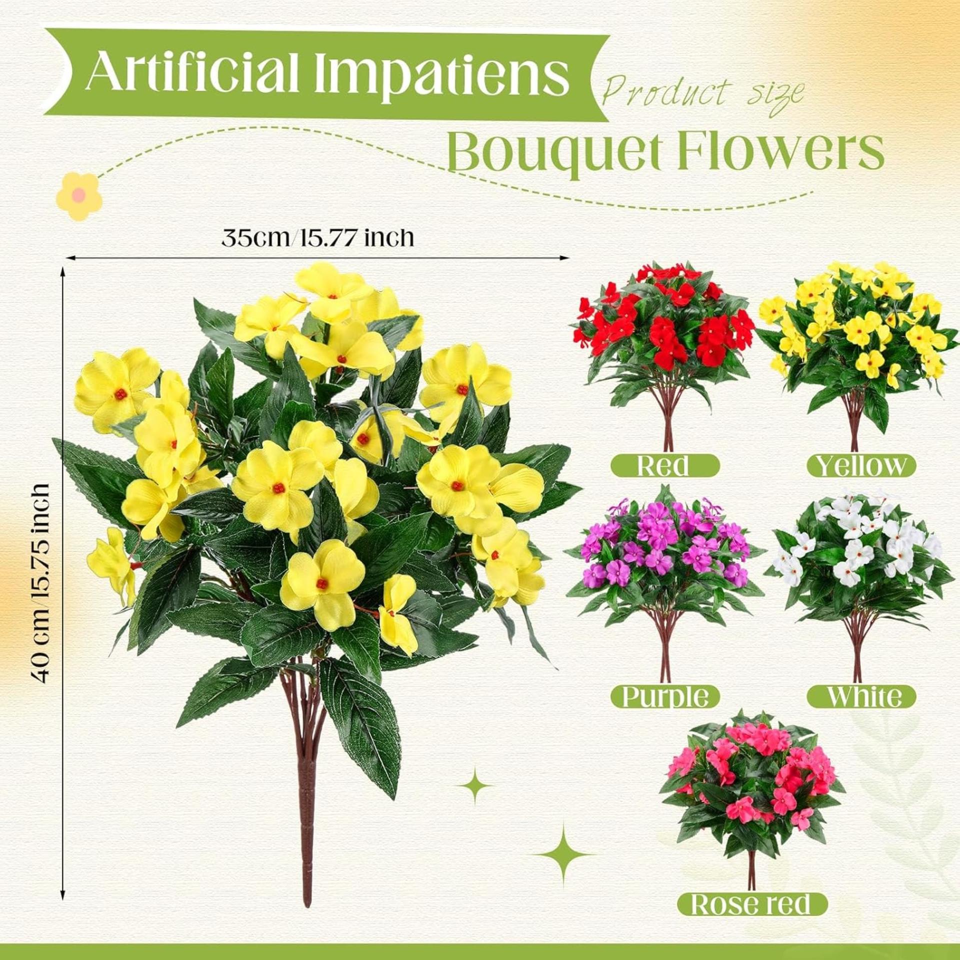 10 Bundles Artificial Impatiens Flowers, UV Resistant Silk Faux Plants for Outdoor Garden Decor - 5