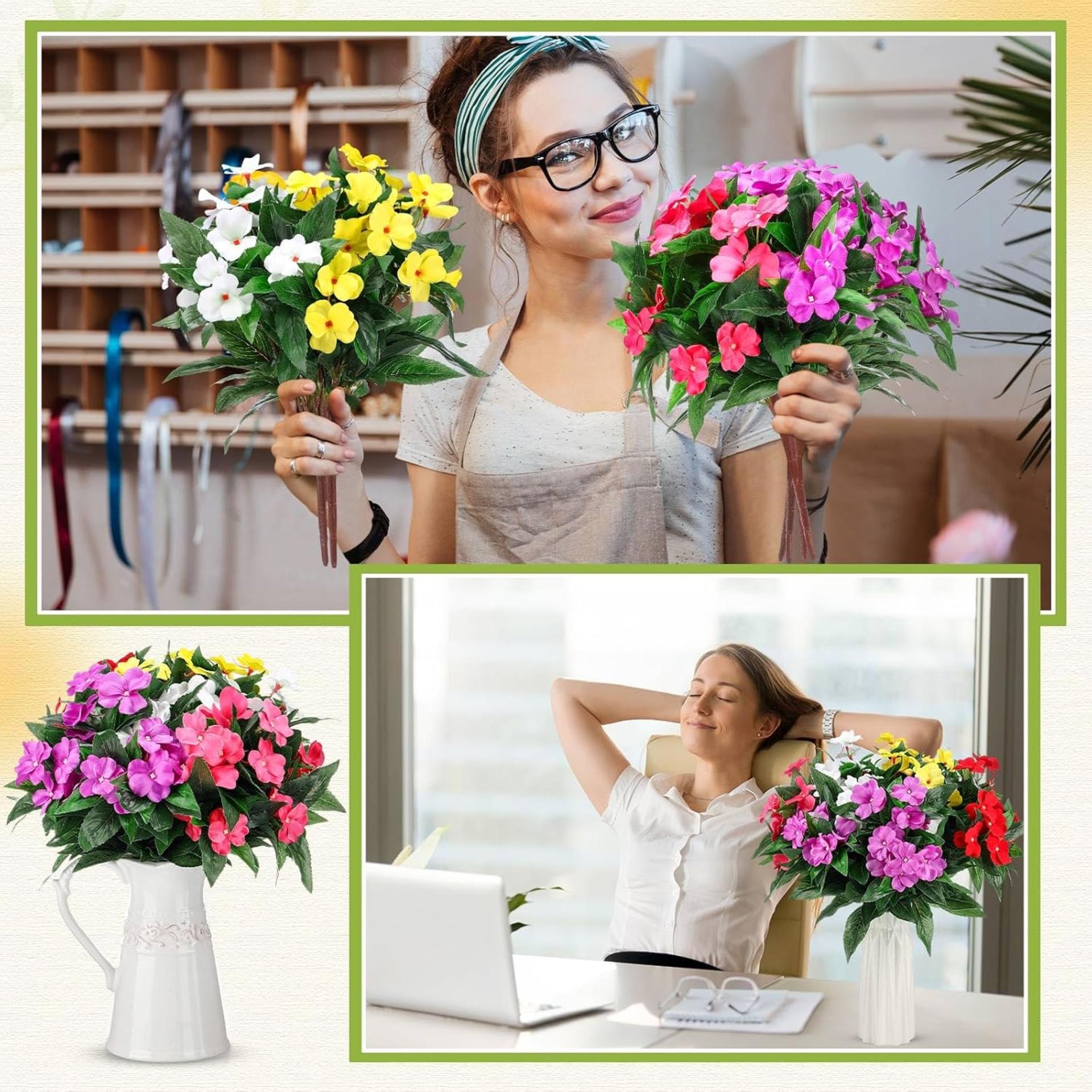10 Bundles Artificial Impatiens Flowers, UV Resistant Silk Faux Plants for Outdoor Garden Decor - 4