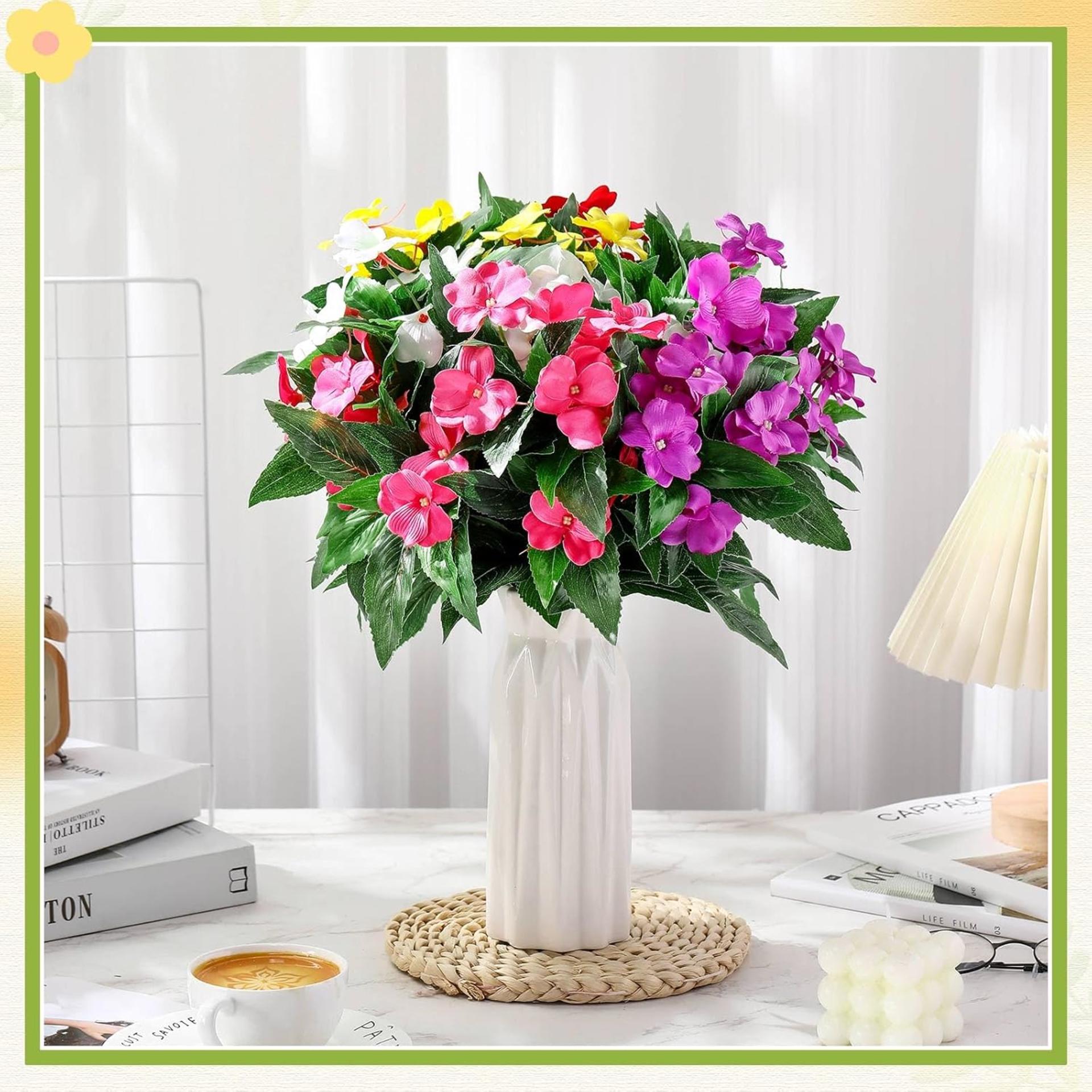 10 Bundles Artificial Impatiens Flowers, UV Resistant Silk Faux Plants for Outdoor Garden Decor - 6