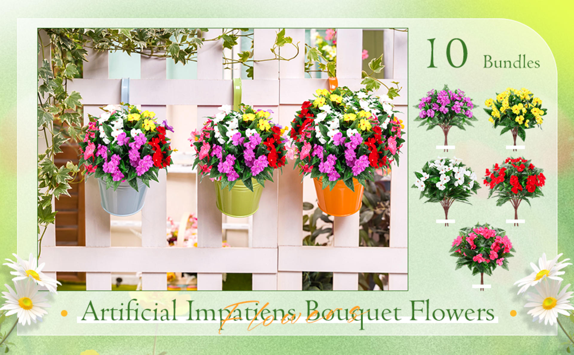 10 Bundles Artificial Impatiens Flowers, UV Resistant Silk Faux Plants for Outdoor Garden Decor detail 1