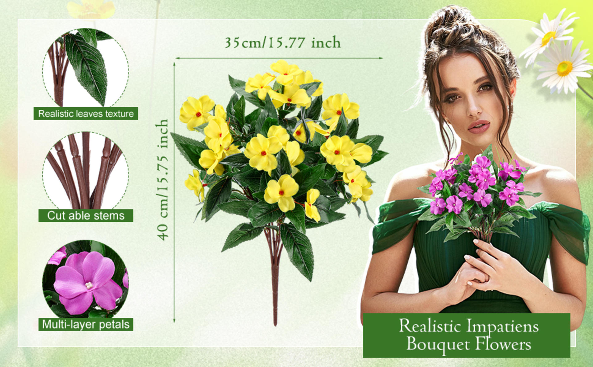 10 Bundles Artificial Impatiens Flowers, UV Resistant Silk Faux Plants for Outdoor Garden Decor detail 2