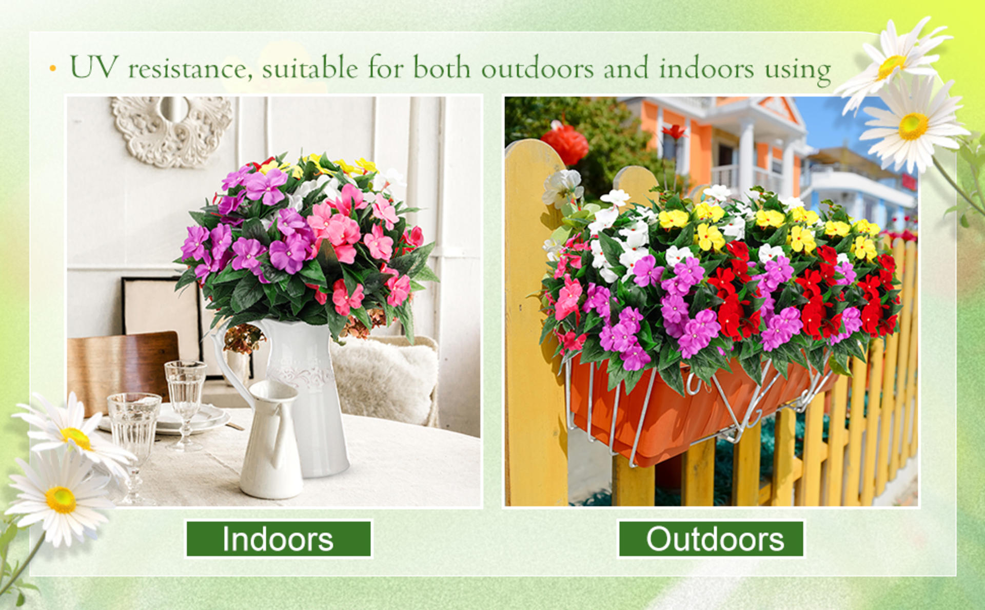 10 Bundles Artificial Impatiens Flowers, UV Resistant Silk Faux Plants for Outdoor Garden Decor detail 3