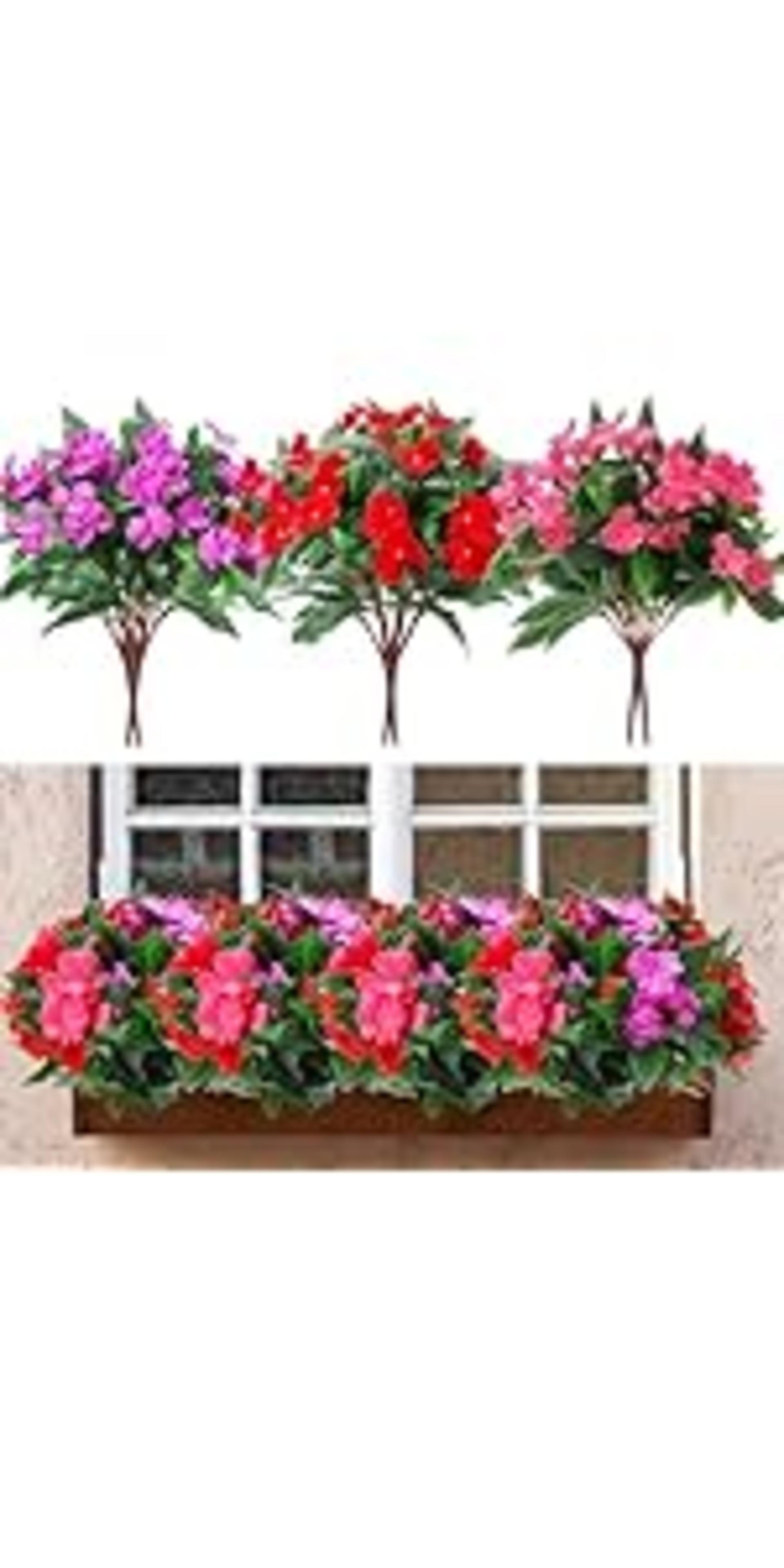 10 Bundles Artificial Impatiens Flowers, UV Resistant Silk Faux Plants for Outdoor Garden Decor detail 10