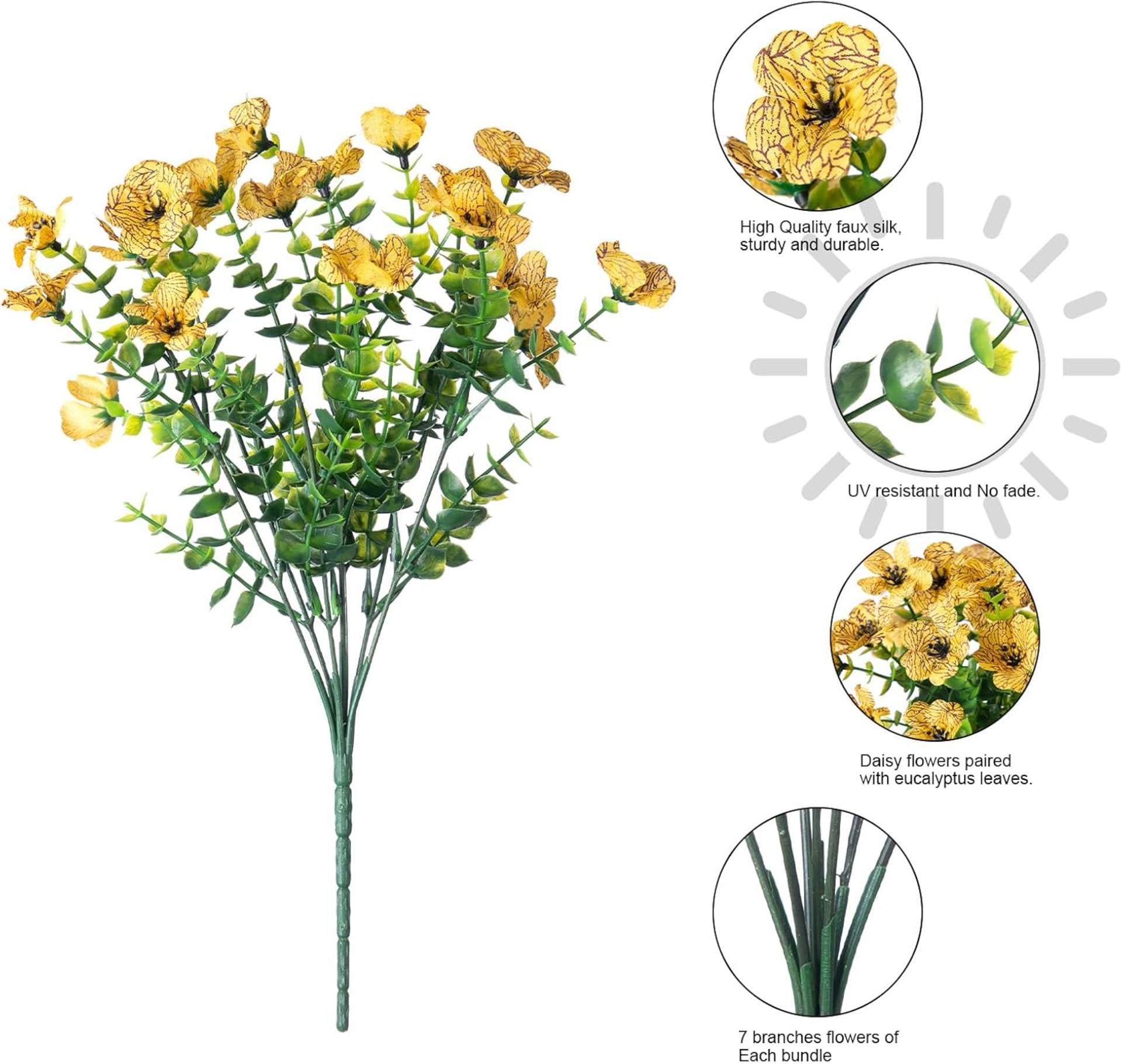 12 Bundles Artificial Daisy Flowers with Eucalyptus, UV Resistant Faux Plants for Outdoor Indoor Decor - 3