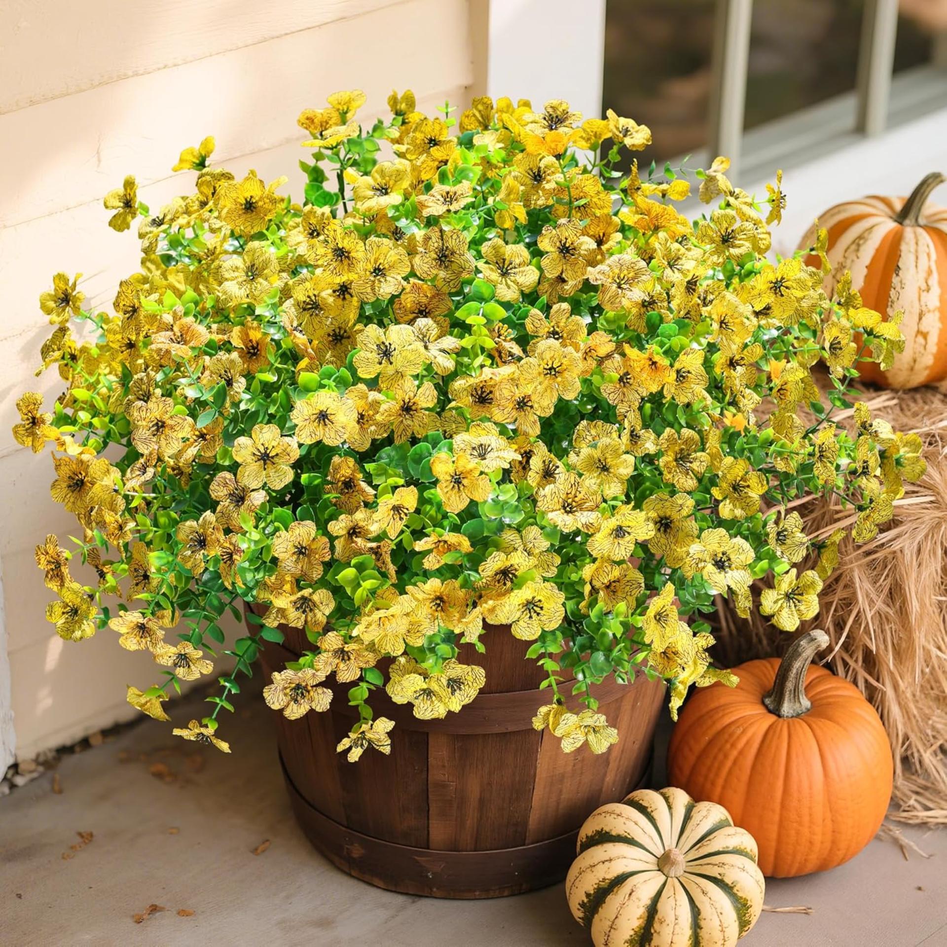 12 Bundles Artificial Daisy Flowers with Eucalyptus, UV Resistant Faux Plants for Outdoor Indoor Decor - 6
