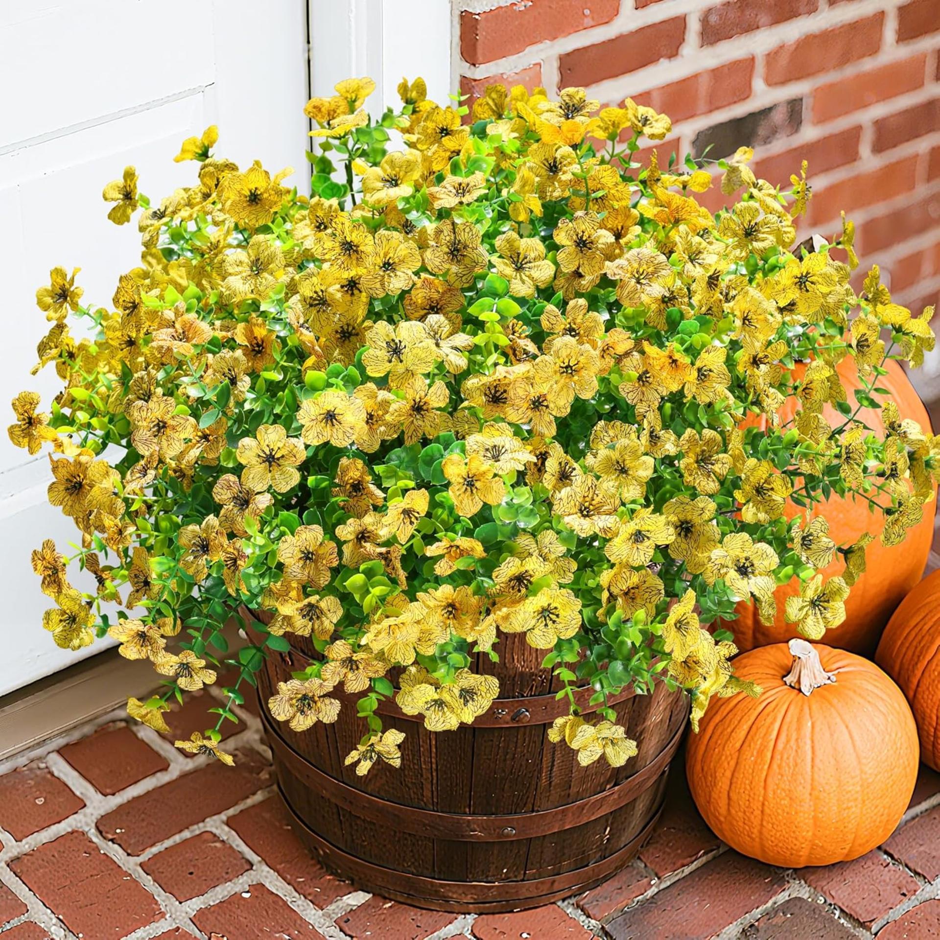 12 Bundles Artificial Daisy Flowers with Eucalyptus, UV Resistant Faux Plants for Outdoor Indoor Decor - 8
